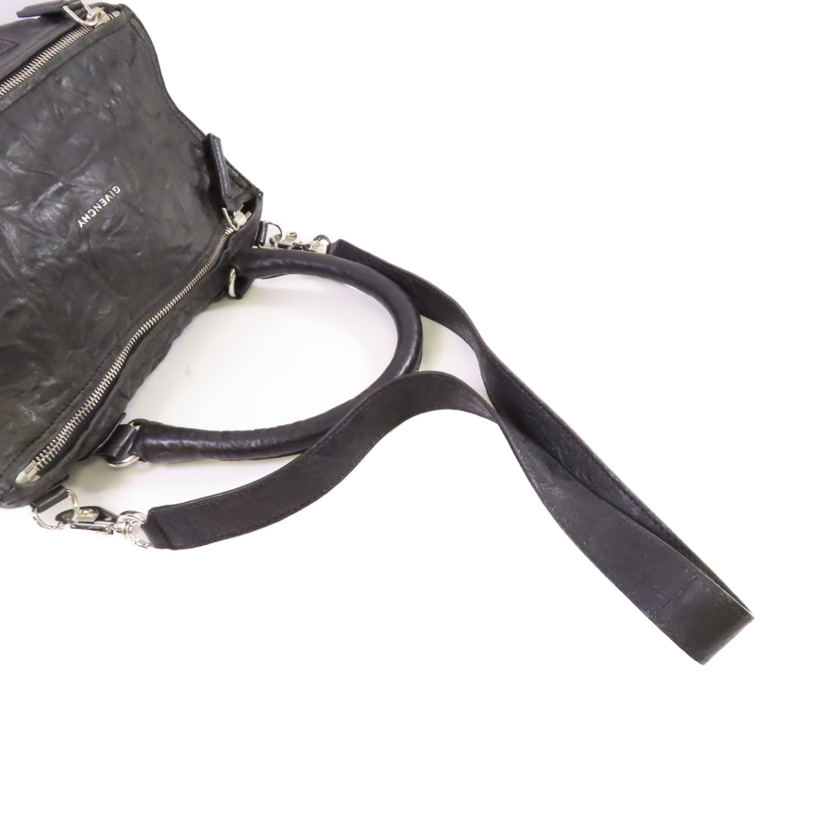 GIVENCHY 皮革Pandora Shoulder Bag銀扣手挽肩背兩用袋黑色