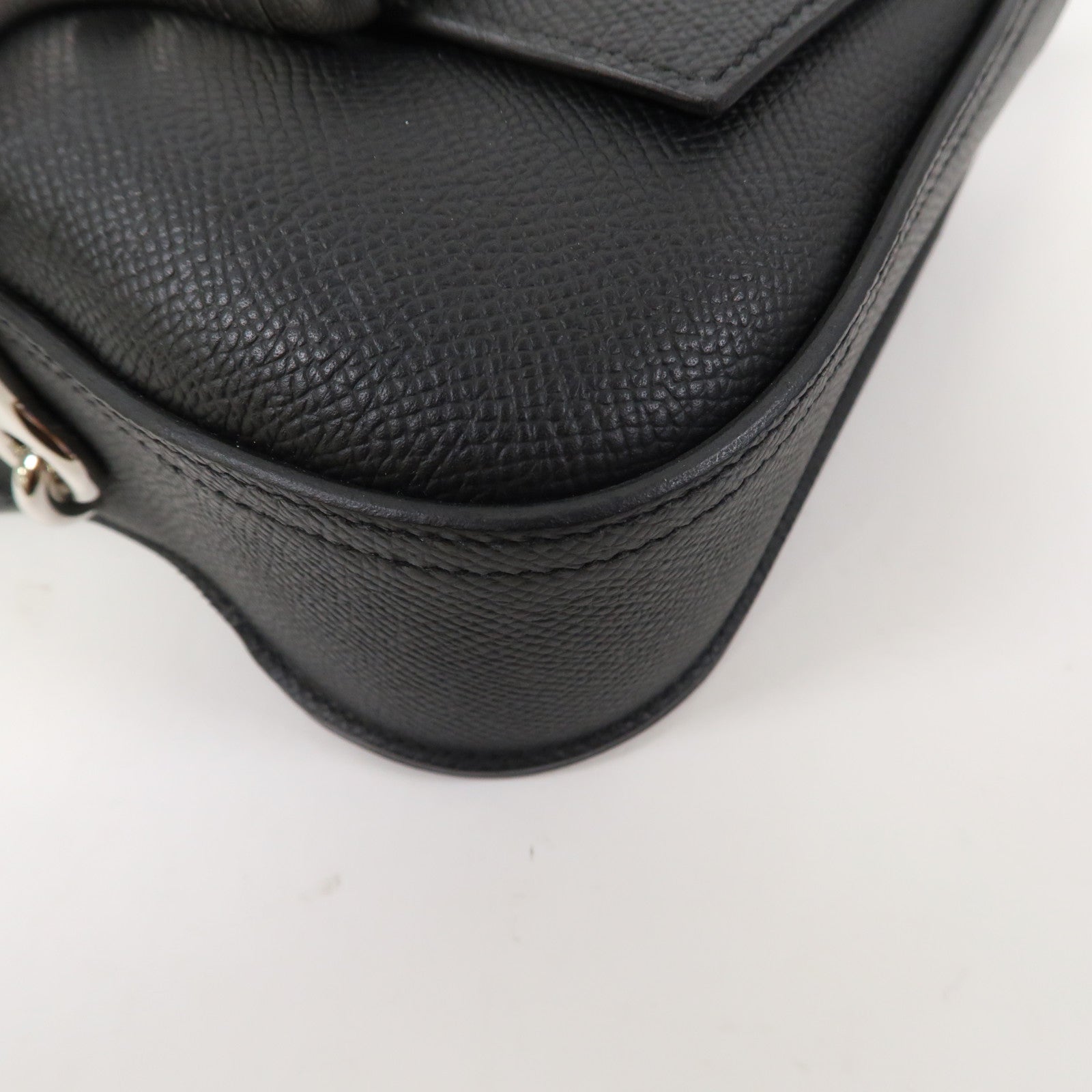 HERMES Epsom皮革Mini Della Cavalleria Bag銀扣肩背袋黑色
