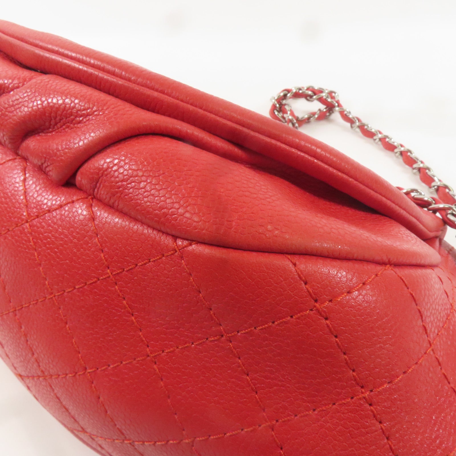 CHANEL 牛皮皮革Shoulder Bag銀扣肩背袋紅色