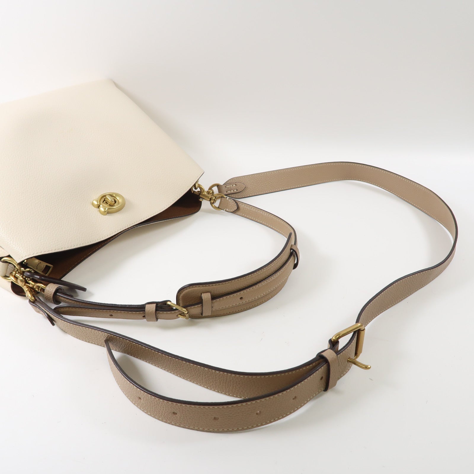 COACH 【激減優惠】皮革Willow Shoulder Bag金扣手挽肩背兩用袋米色/棕色