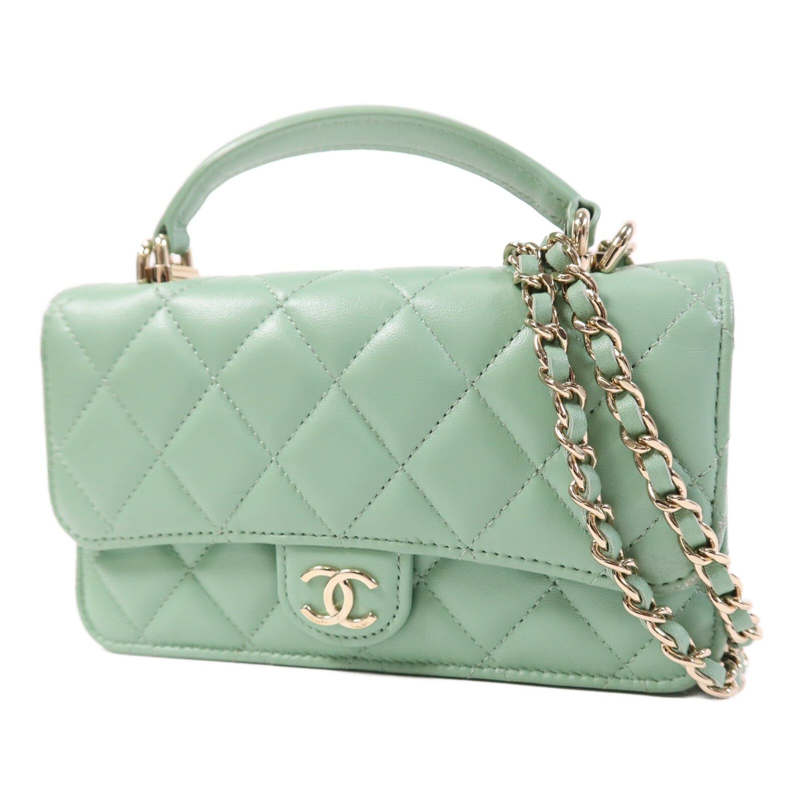 CHANEL 羊皮皮革WOC Wallet On Chain With Handle金扣鏈帶手挽肩背兩用袋