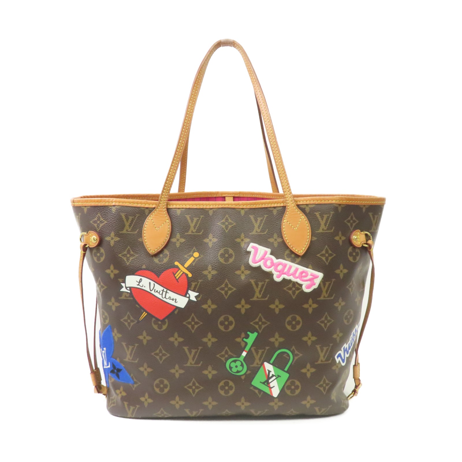 LOUIS VUITTON Monogram Neverfull MM金扣手挽袋棕色