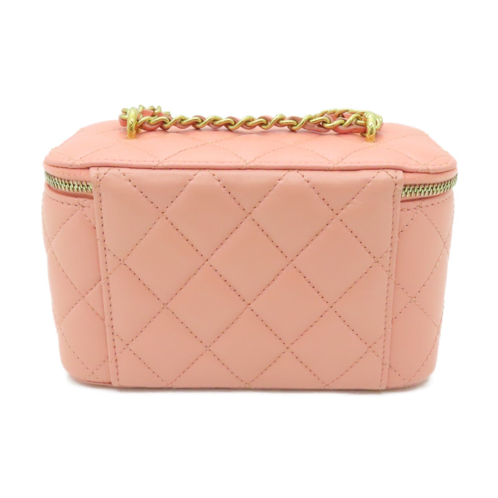 CHANEL 【激減優惠】菱格羊皮皮革Vanity Case金扣鏈帶肩背袋粉紅色