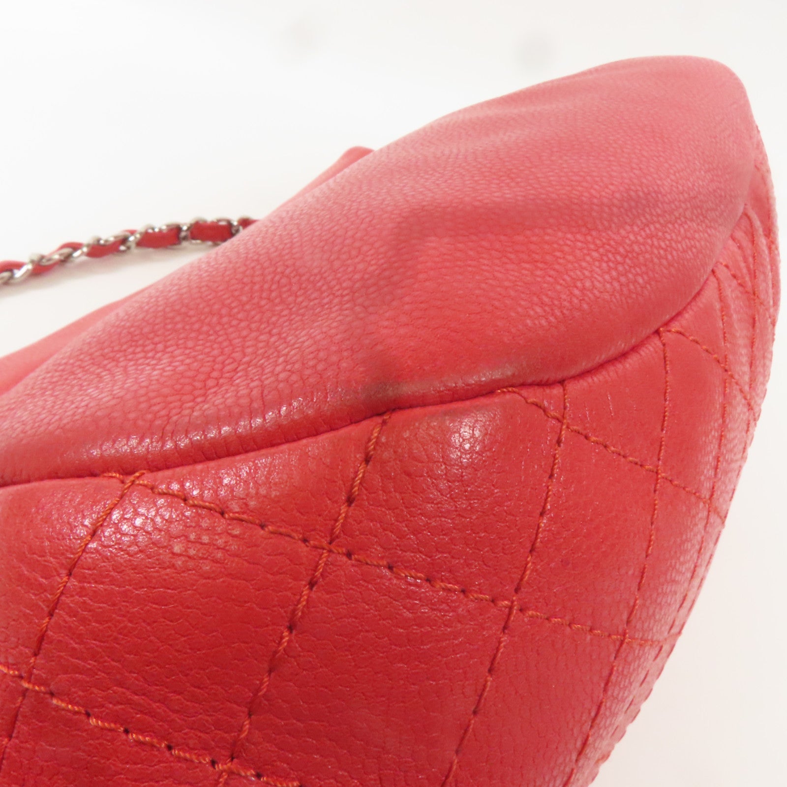 CHANEL 牛皮皮革Shoulder Bag銀扣肩背袋紅色