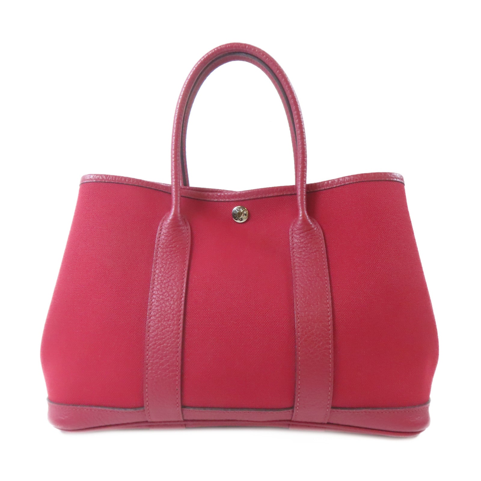 HERMES 【清倉大減價】帆布Garden Party TPM銀扣手挽袋Rouge Casaque/紅色