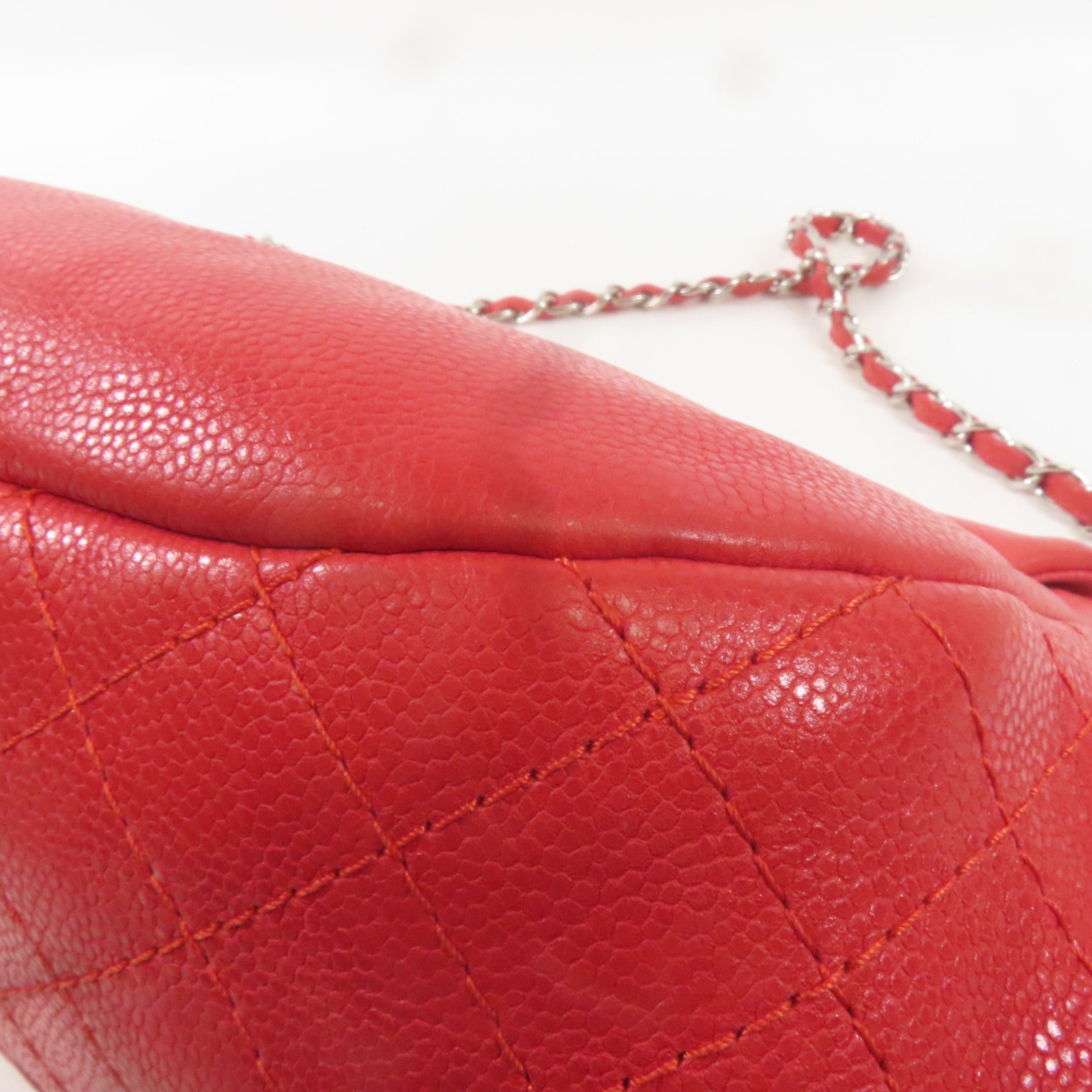 CHANEL 牛皮皮革Shoulder Bag銀扣肩背袋紅色