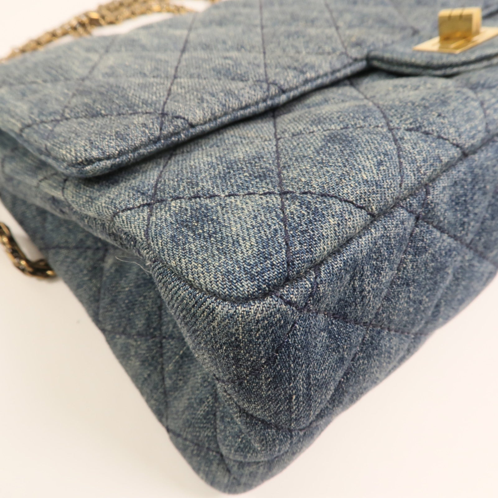 CHANEL 牛仔布2.55 Large金扣鏈帶肩背袋