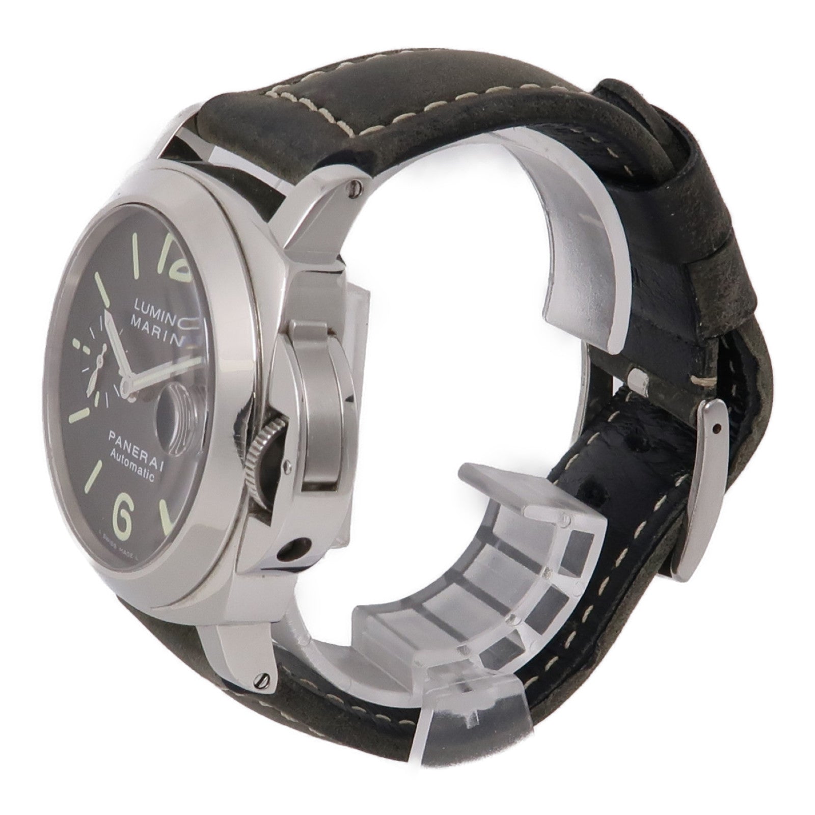 PANERAI Luminor Marina不鏽鋼/皮革帶手錶自動機芯黑色