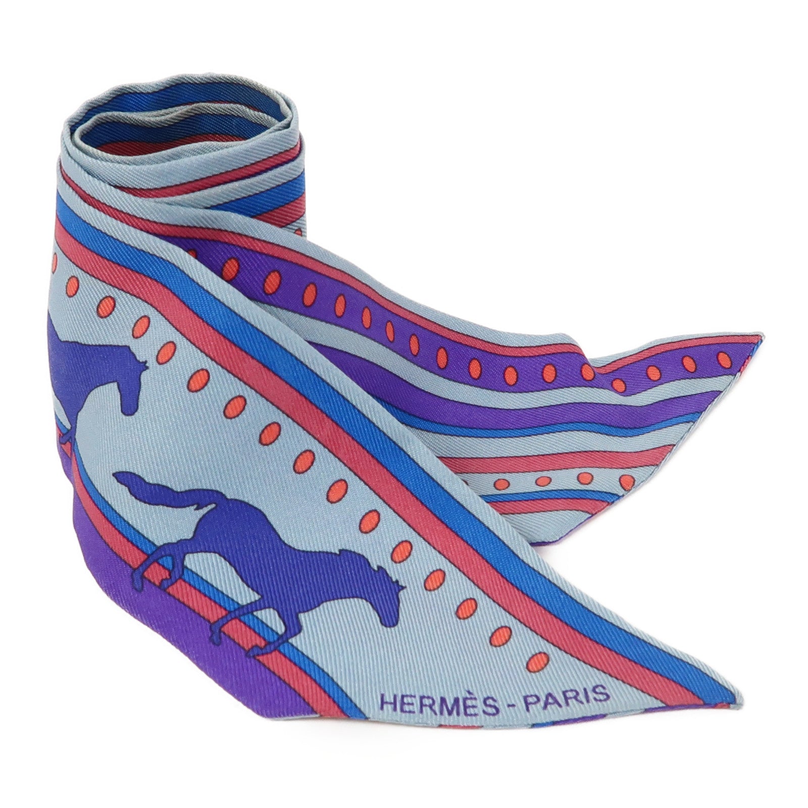 HERMES 絲質Twilly絲巾藍色