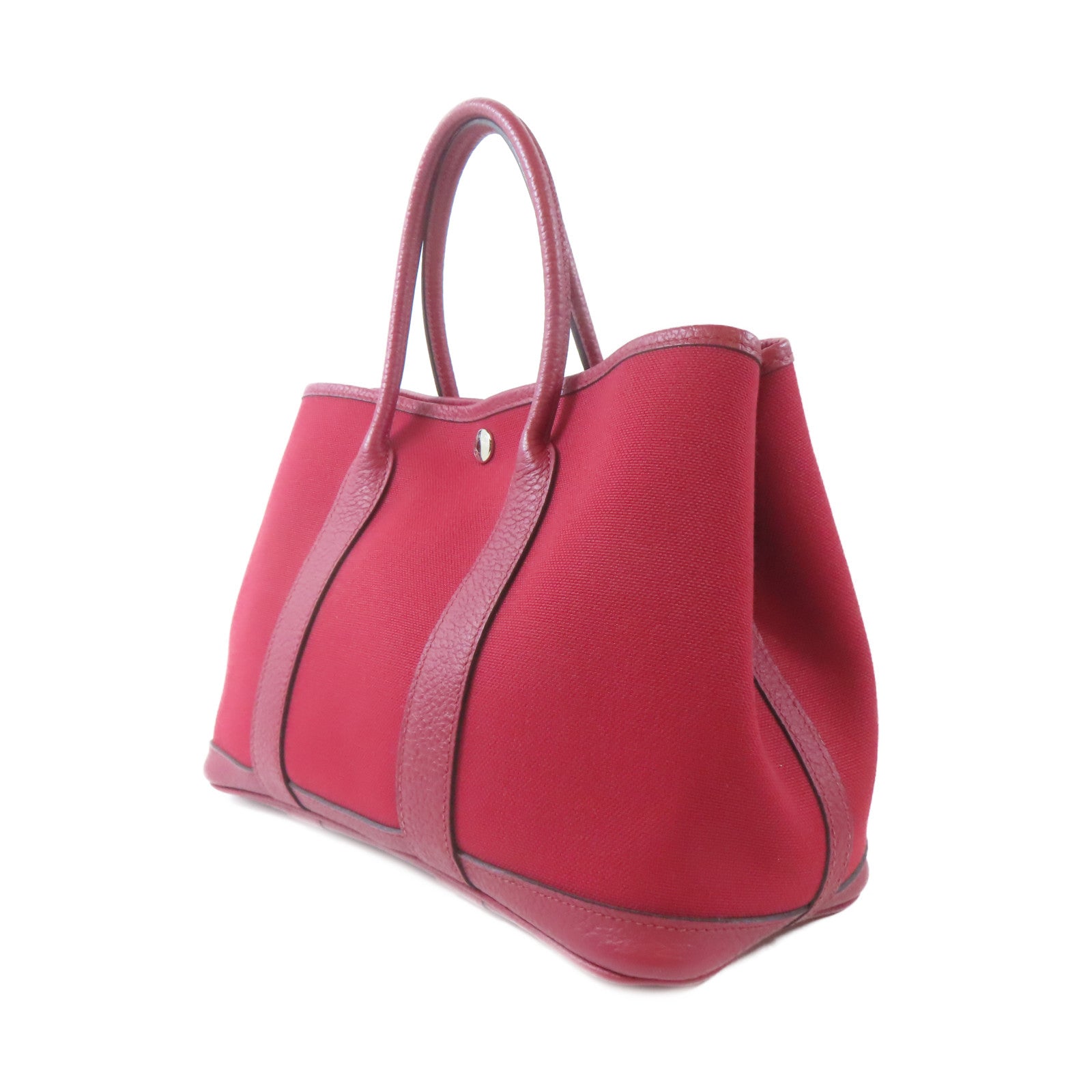 HERMES 【清倉大減價】帆布Garden Party TPM銀扣手挽袋Rouge Casaque/紅色