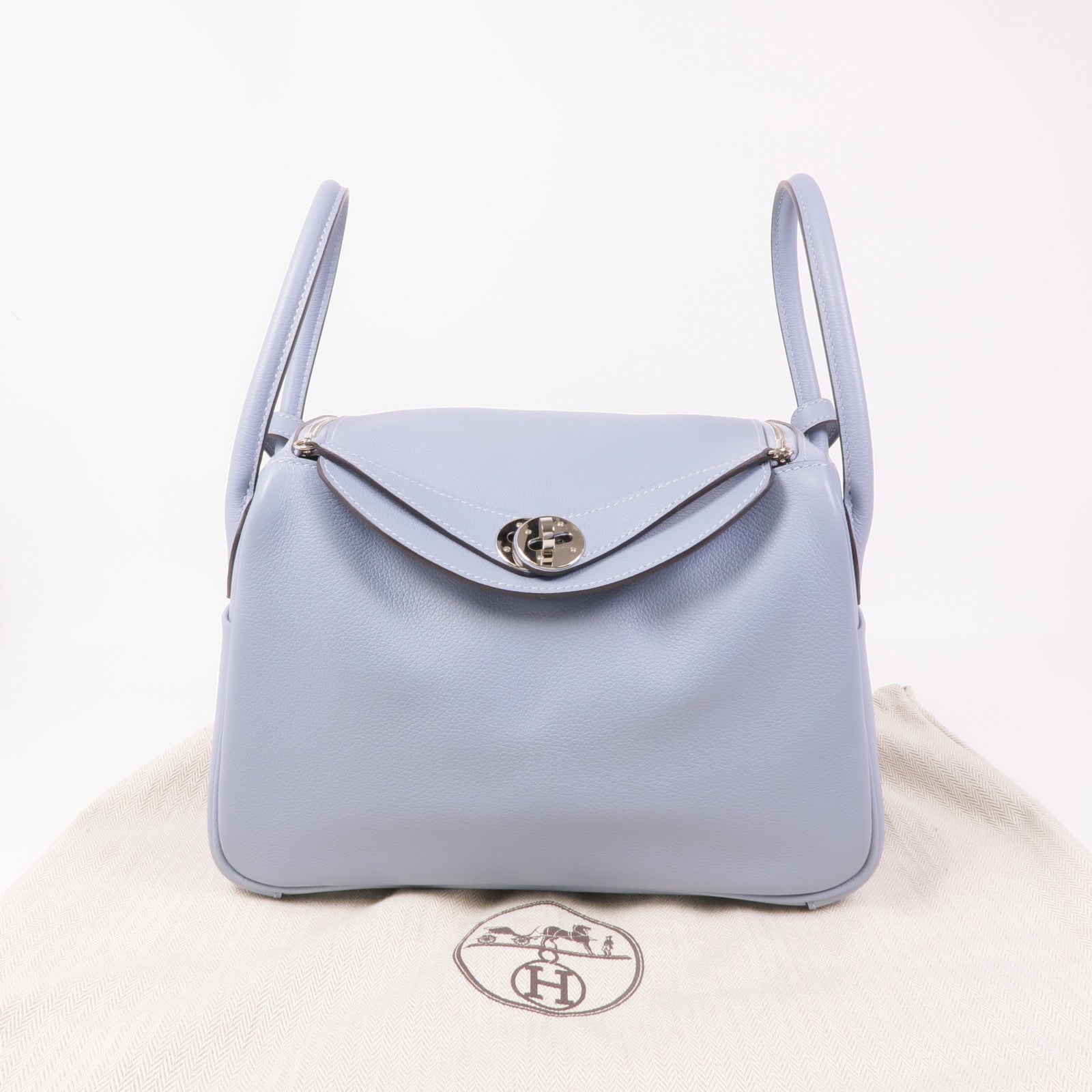 HERMES Evercolor皮革Lindy 26銀扣手挽肩背兩用袋8U Bleu Glacier