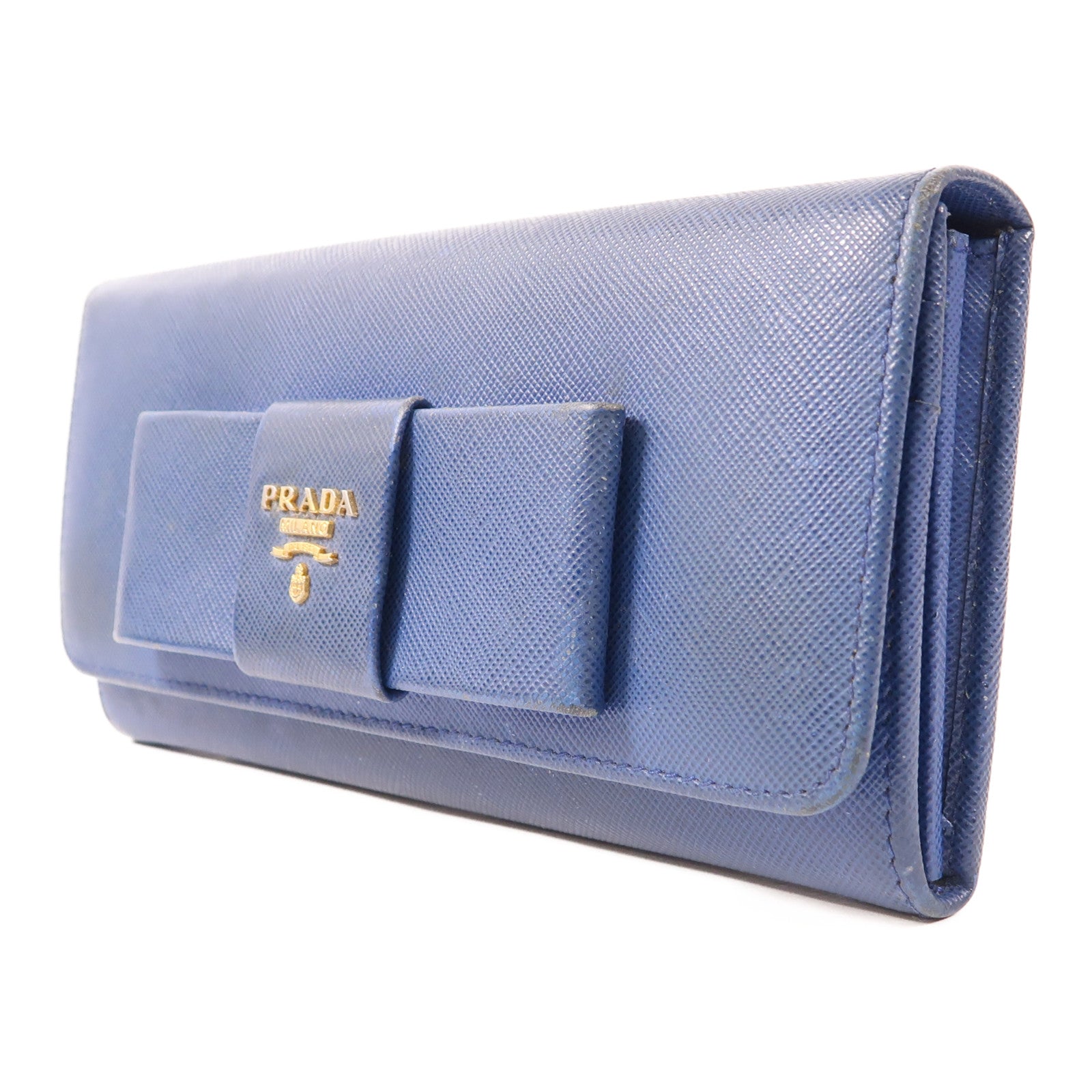 PRADA GHW Long Wallet 1M1132 Calfskin Leather Blue