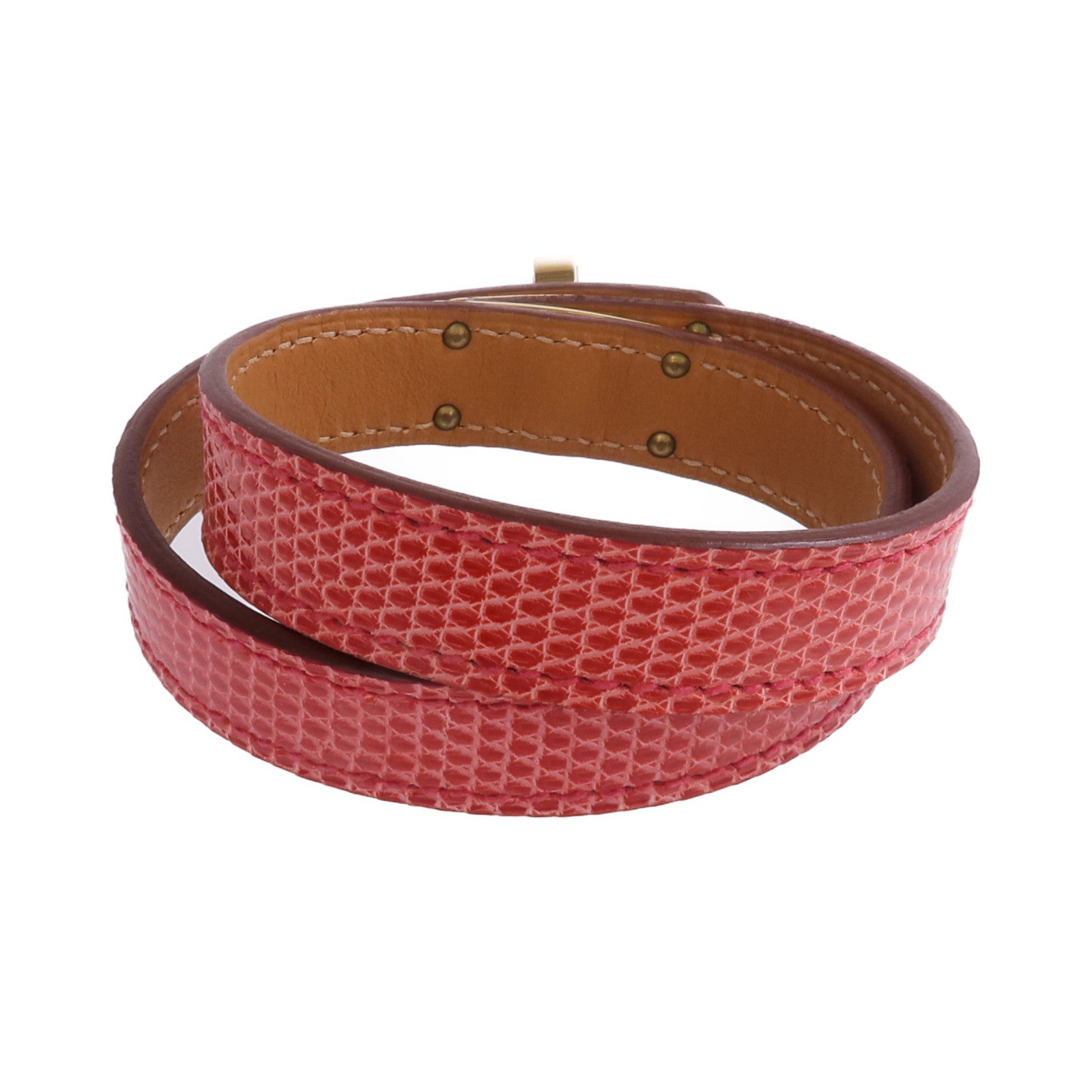 HERMES 【激減優惠】Lizard皮革Kelly Double Tour Bracelet金扣手帶