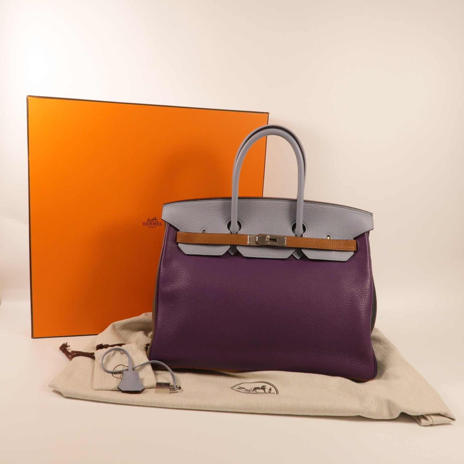 HERMES Clemence皮革Birkin 35銀扣手挽袋 Anemone
