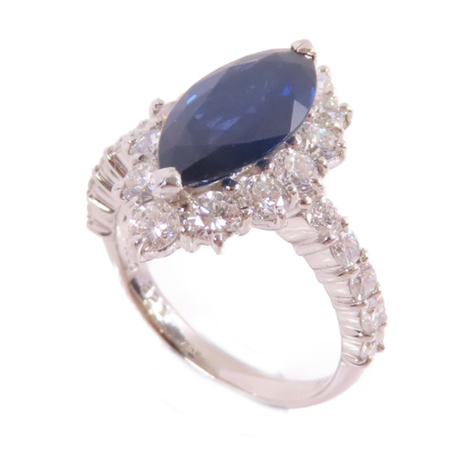 JEWELRY PT900鉑金/3.21ct藍寶石/1.83ct鑽石Sapphire Diamond Ring戒指US#6.75