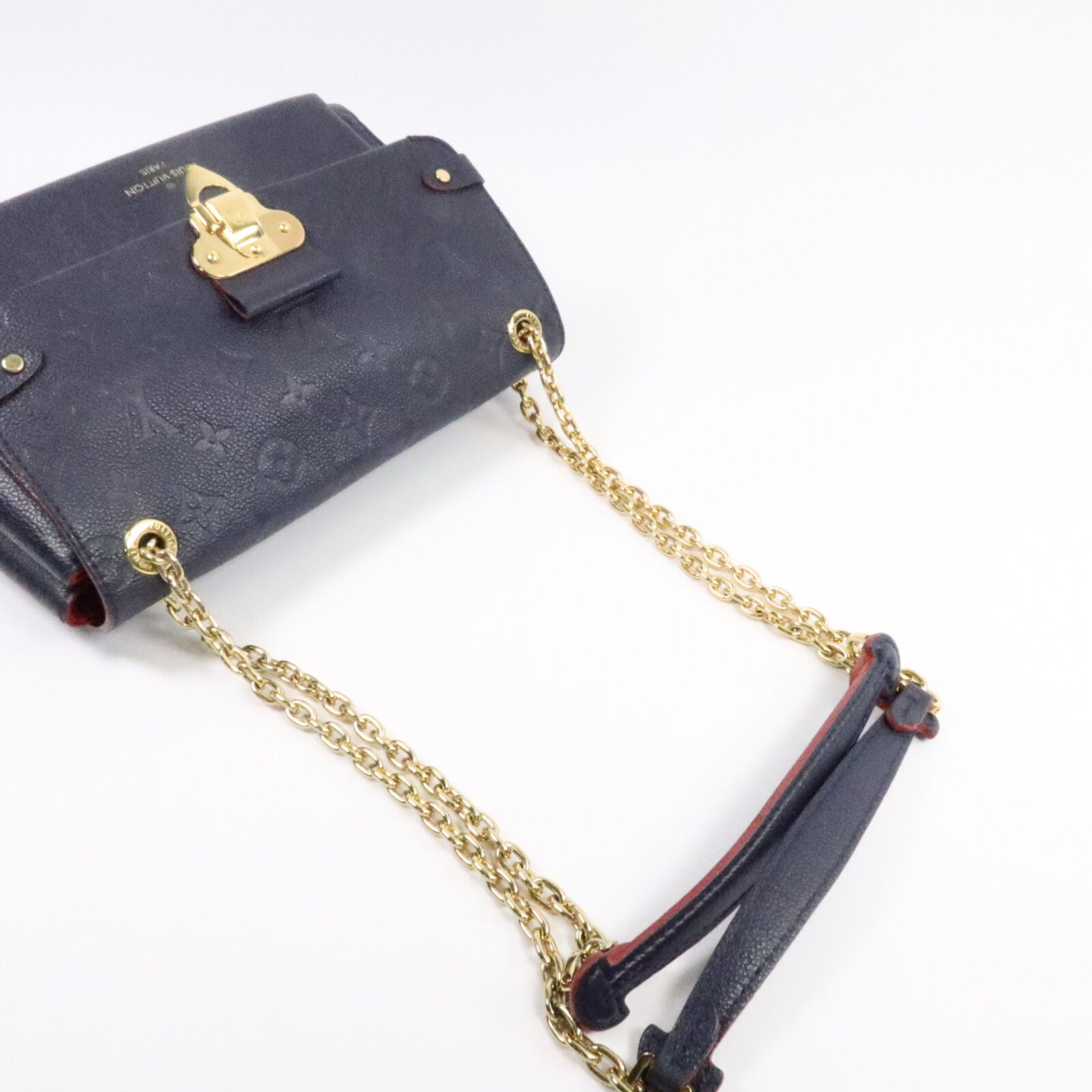 LOUIS VUITTON Monogram Empreinte Vavin PM金扣肩背袋深藍色