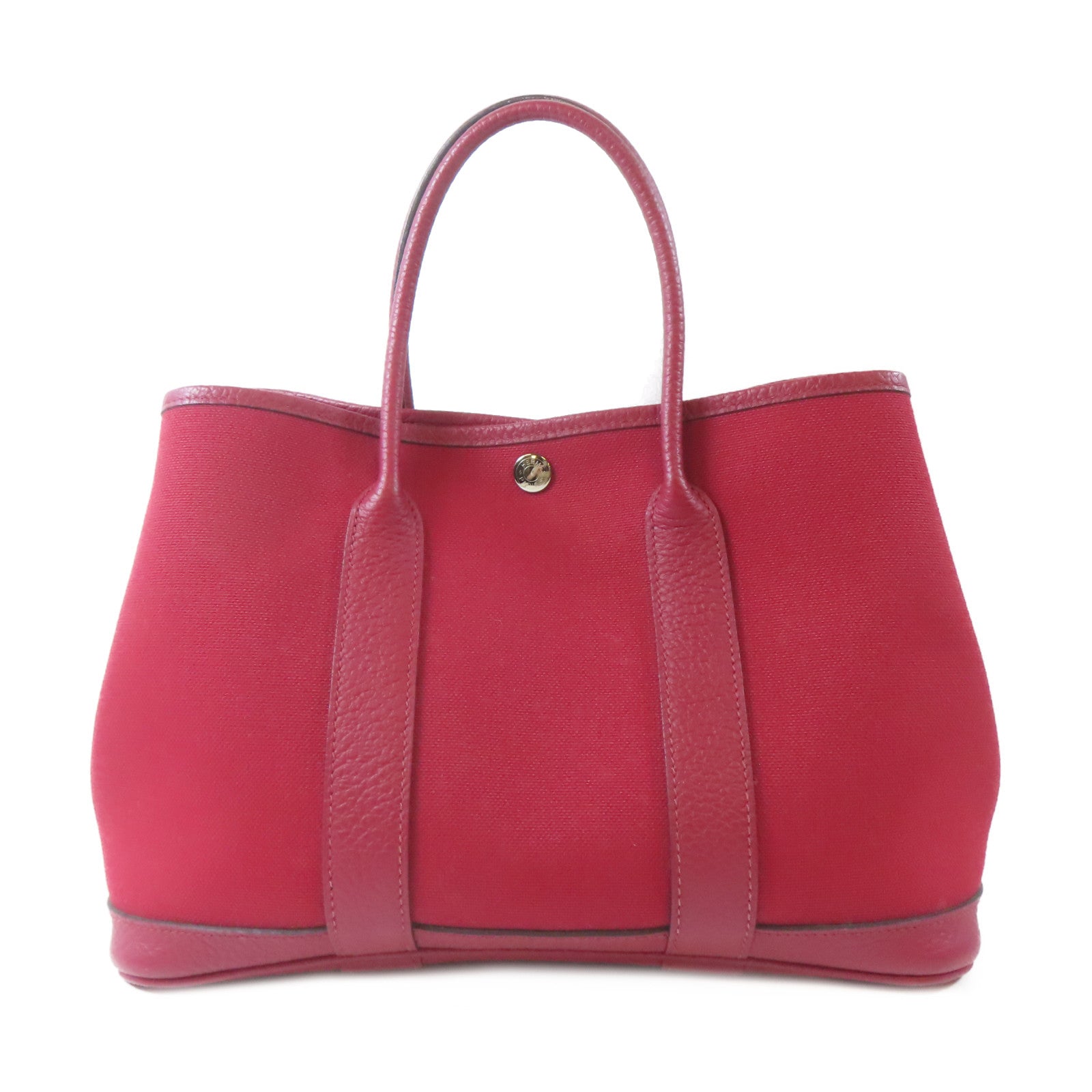 HERMES 【清倉大減價】帆布Garden Party TPM銀扣手挽袋Rouge Casaque/紅色
