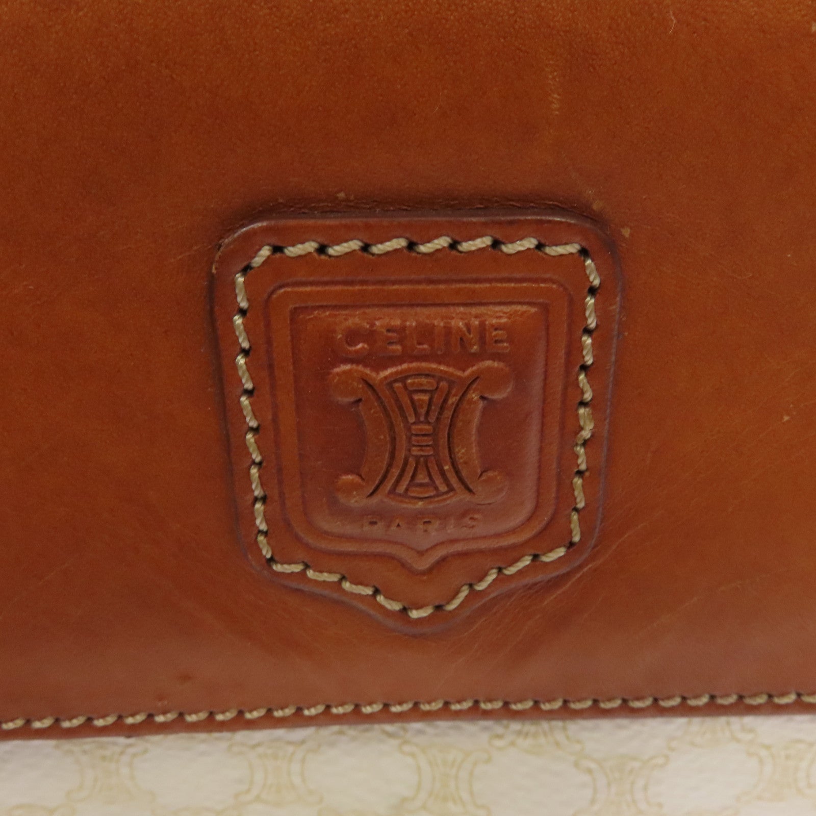CELINE 塗層帆布/皮革Vintage Bucket Bag金扣肩背袋白色/啡色