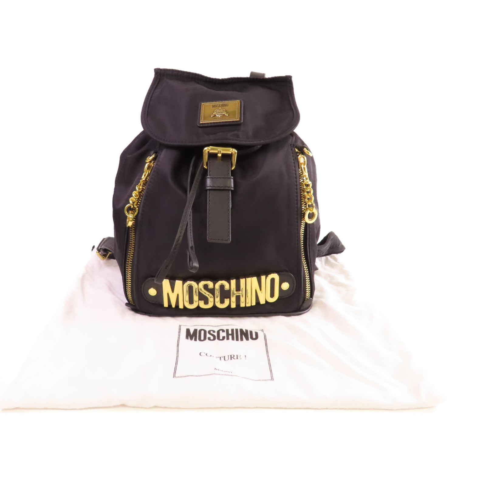 MOSCHINO 尼龍Backpack金扣背包黑色