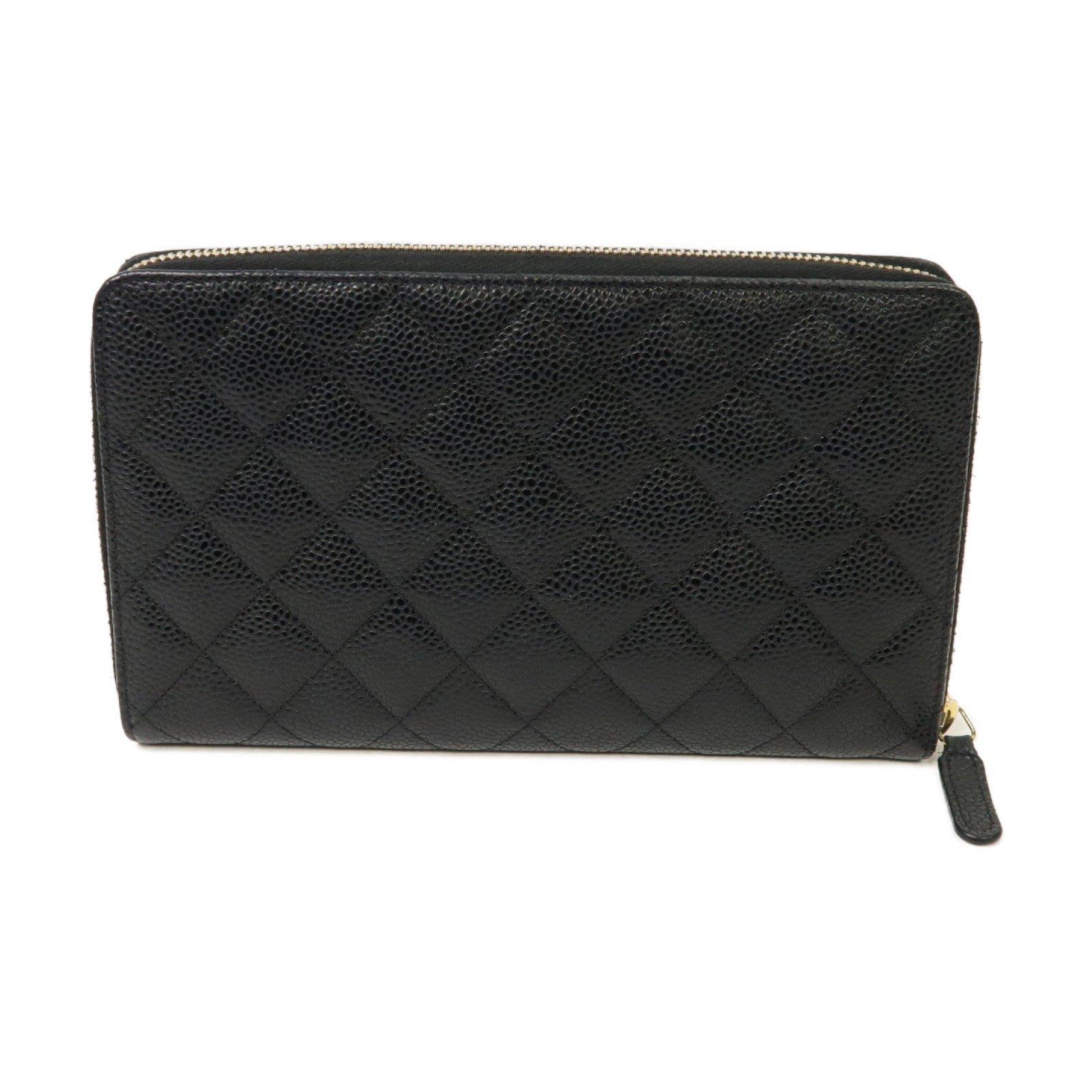 CHANEL **【激減優惠】菱格Caviar皮革Zipped Wallet金扣長錢包黒色