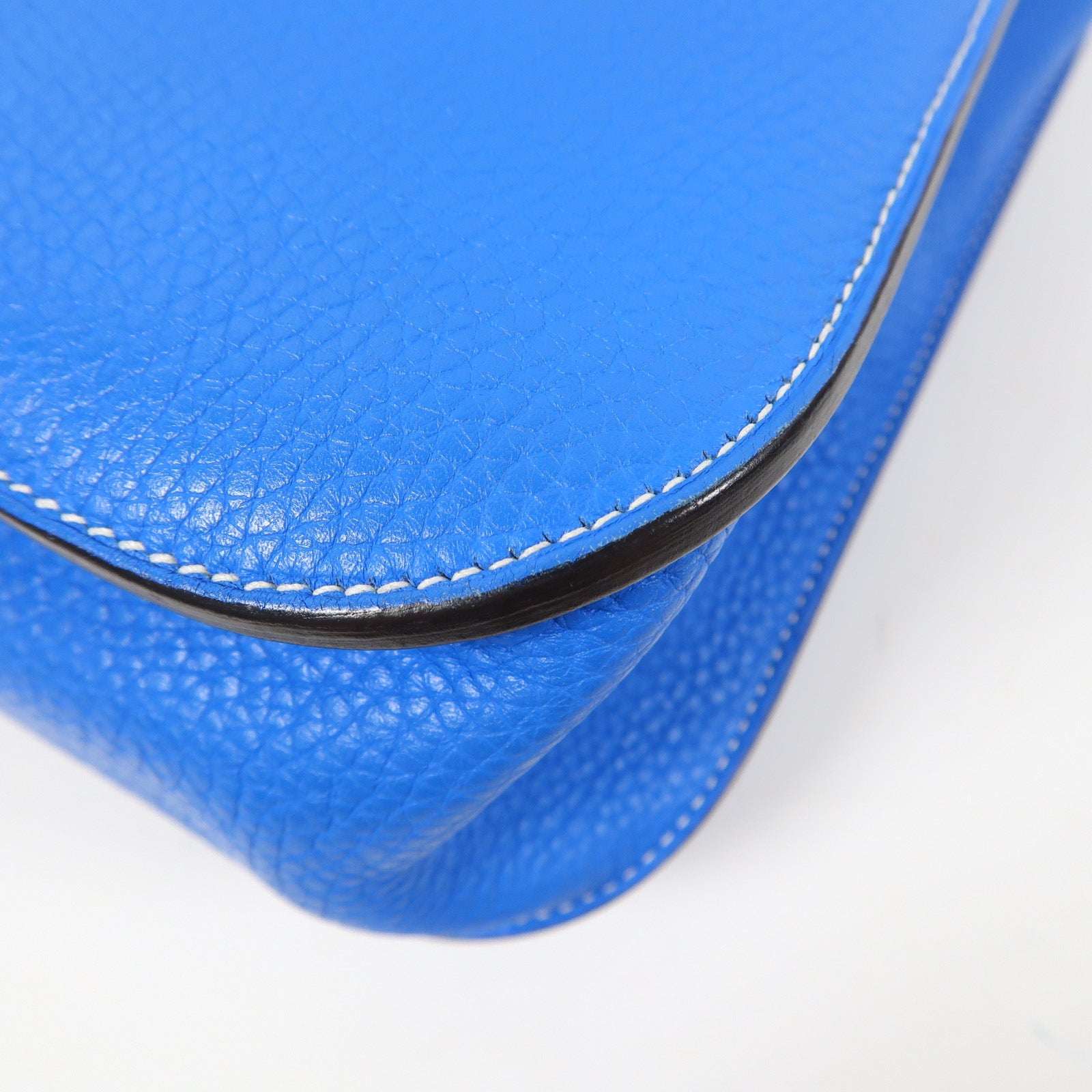 HERMES Clemence皮革Halzan 31銀扣手挽肩背兩用袋Bleu Zanzibar/藍色