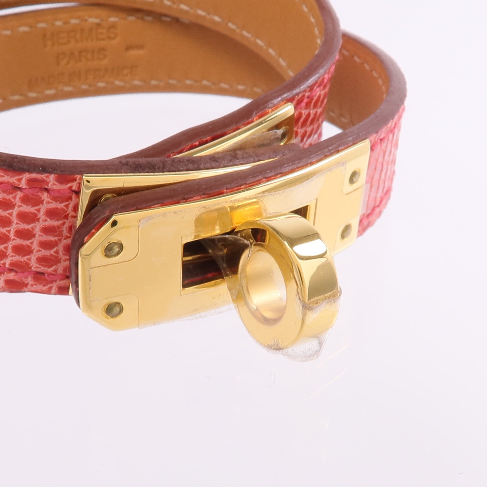 HERMES 【激減優惠】Lizard皮革Kelly Double Tour Bracelet金扣手帶