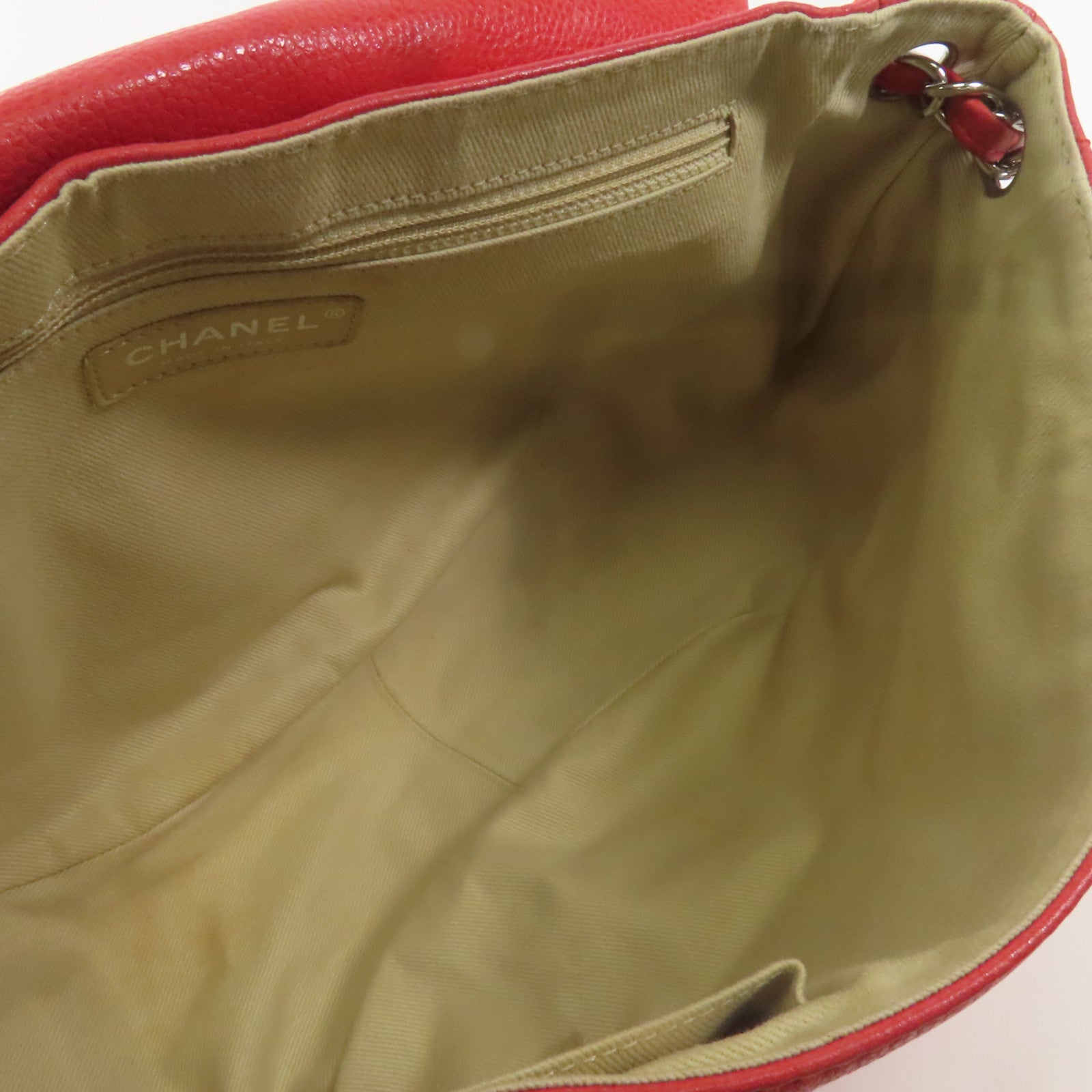 CHANEL 牛皮皮革Shoulder Bag銀扣肩背袋紅色