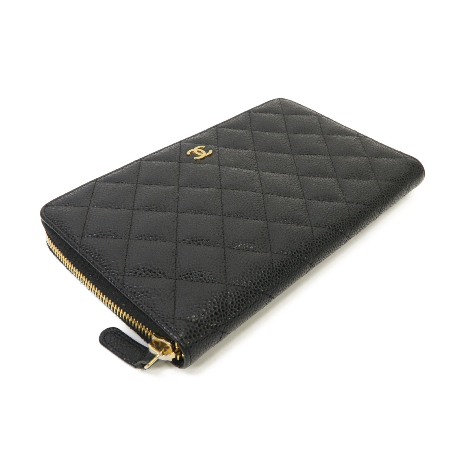 CHANEL **【激減優惠】菱格Caviar皮革Zipped Wallet金扣長錢包黒色