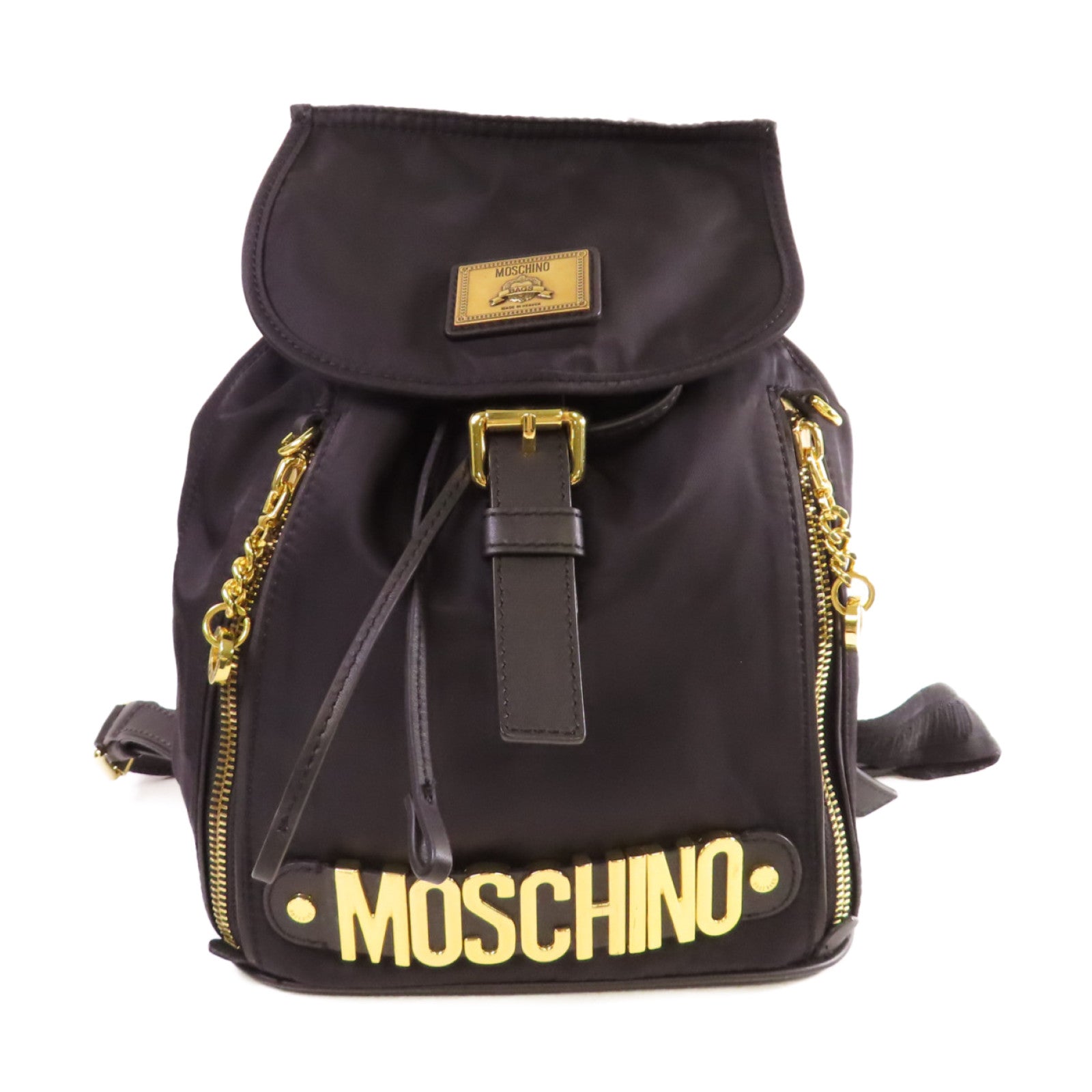 MOSCHINO 尼龍Backpack金扣背包黑色