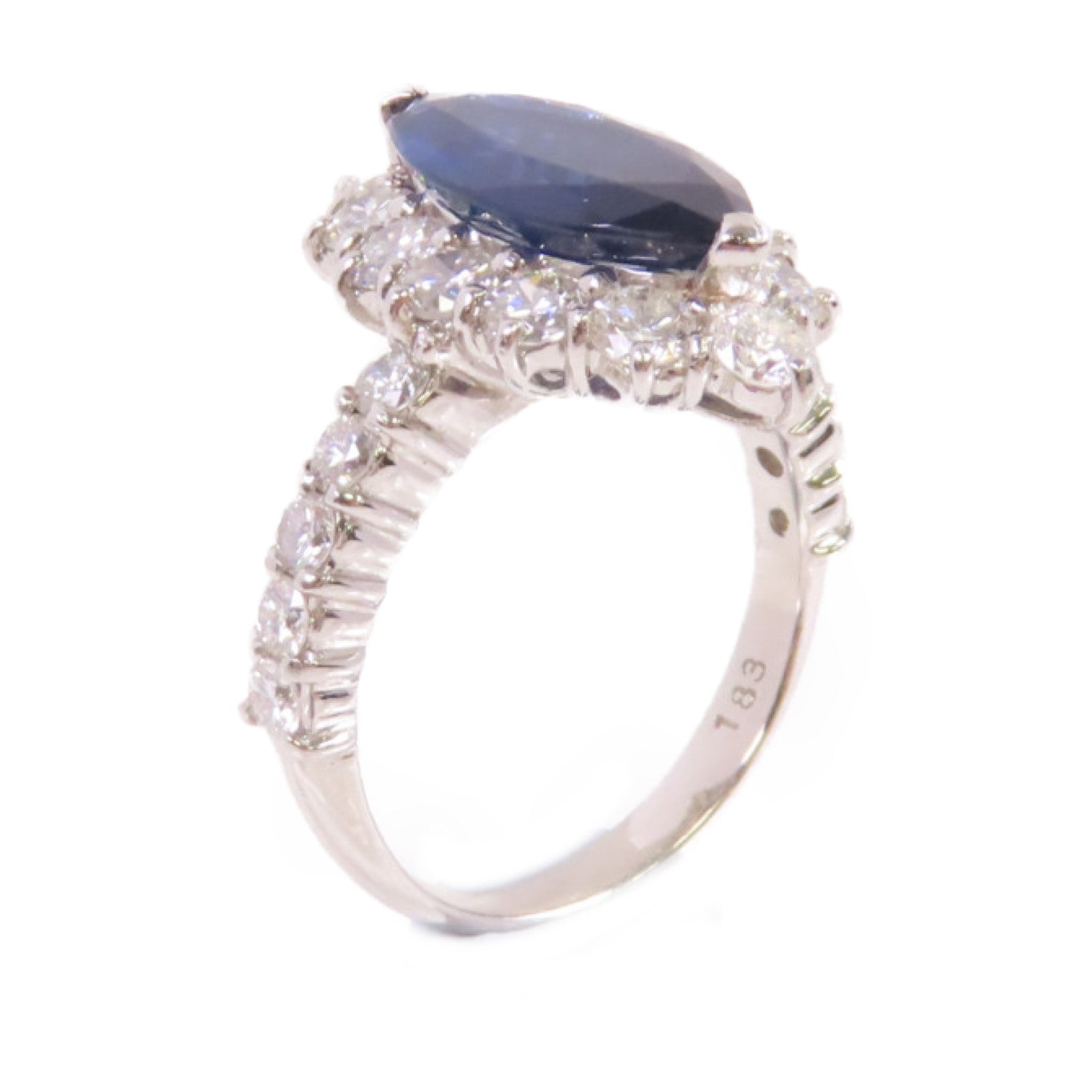 JEWELRY PT900鉑金/3.21ct藍寶石/1.83ct鑽石Sapphire Diamond Ring戒指US#6.75
