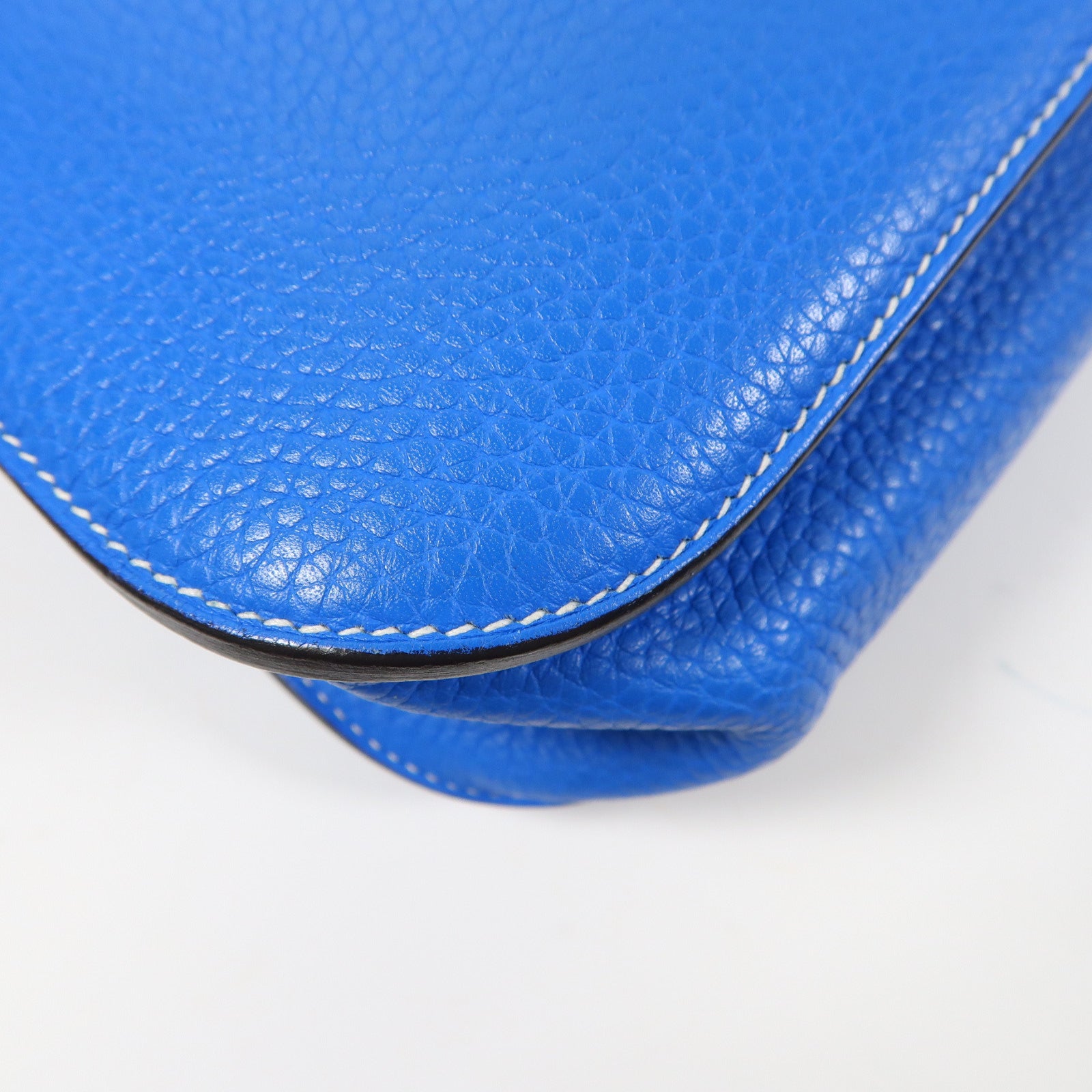 HERMES Clemence皮革Halzan 31銀扣手挽肩背兩用袋Bleu Zanzibar/藍色