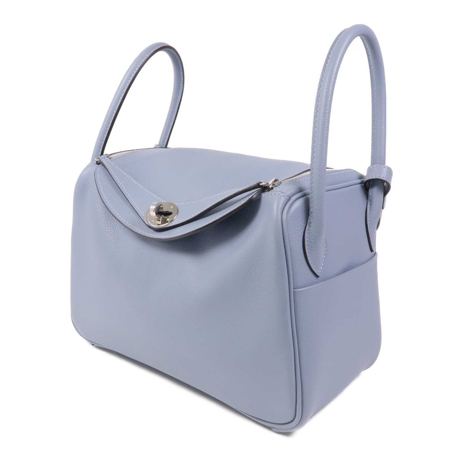 HERMES Evercolor皮革Lindy 26銀扣手挽肩背兩用袋8U Bleu Glacier