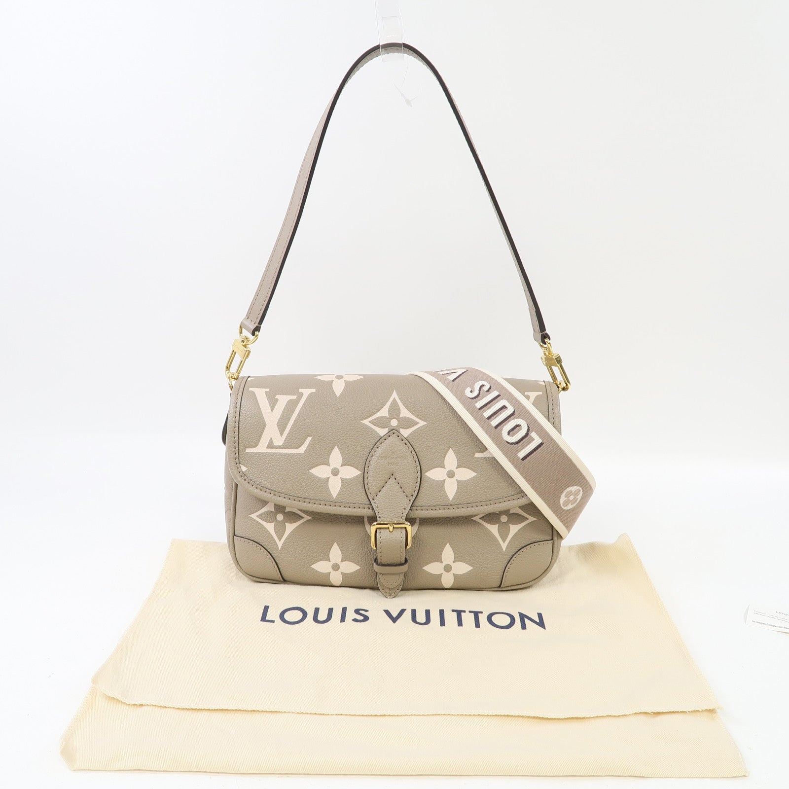 LOUIS VUITTON Monogram Empereinte Diane金扣肩背袋卡其色