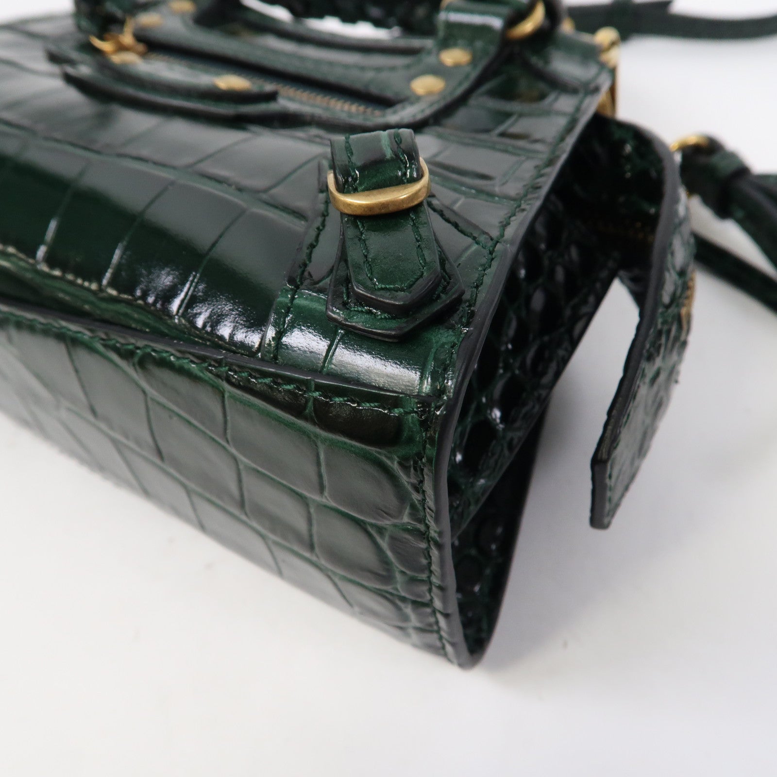 BALENCIAGA 牛皮皮革Neo Classic金扣手挽肩背兩用袋綠色