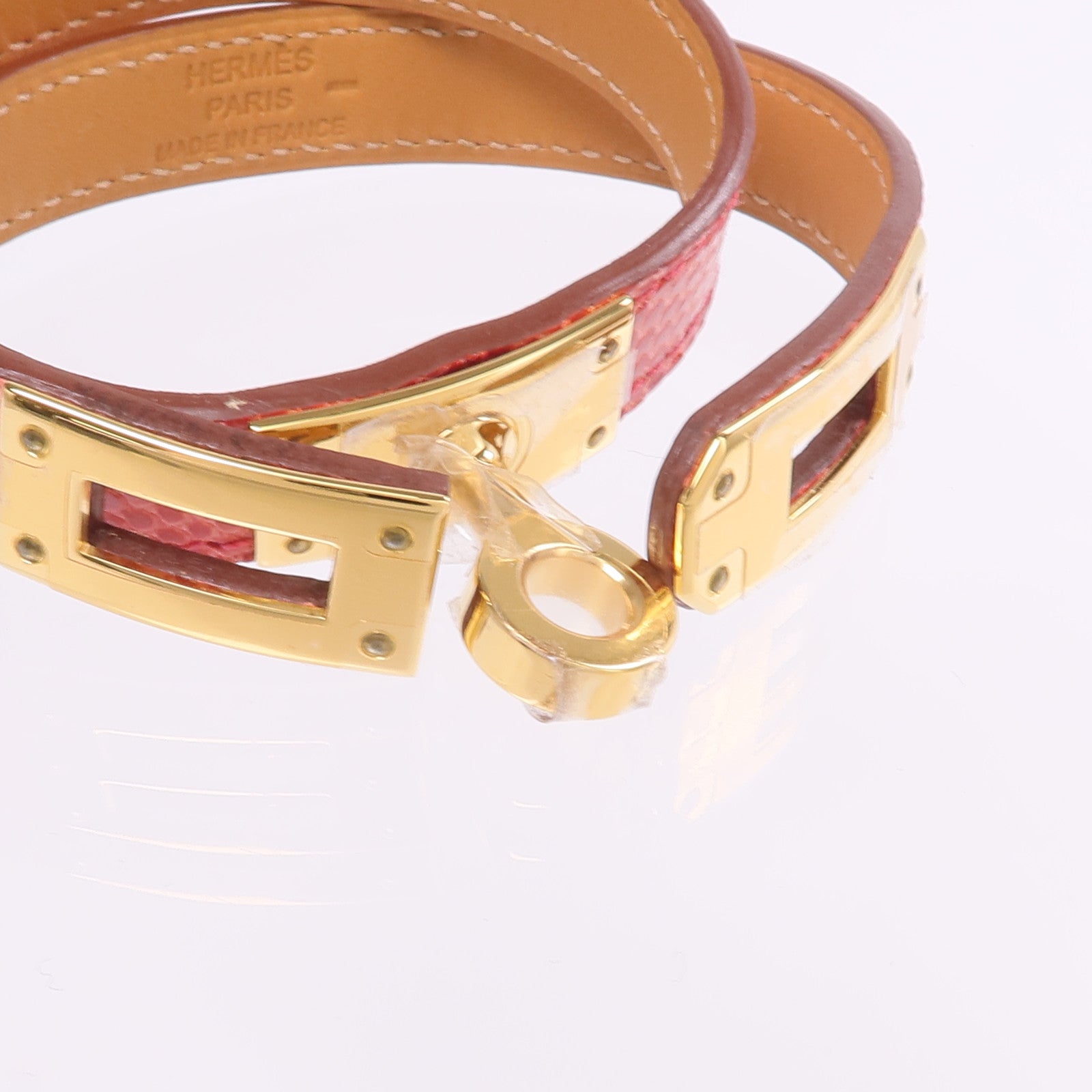 HERMES 【激減優惠】Lizard皮革Kelly Double Tour Bracelet金扣手帶