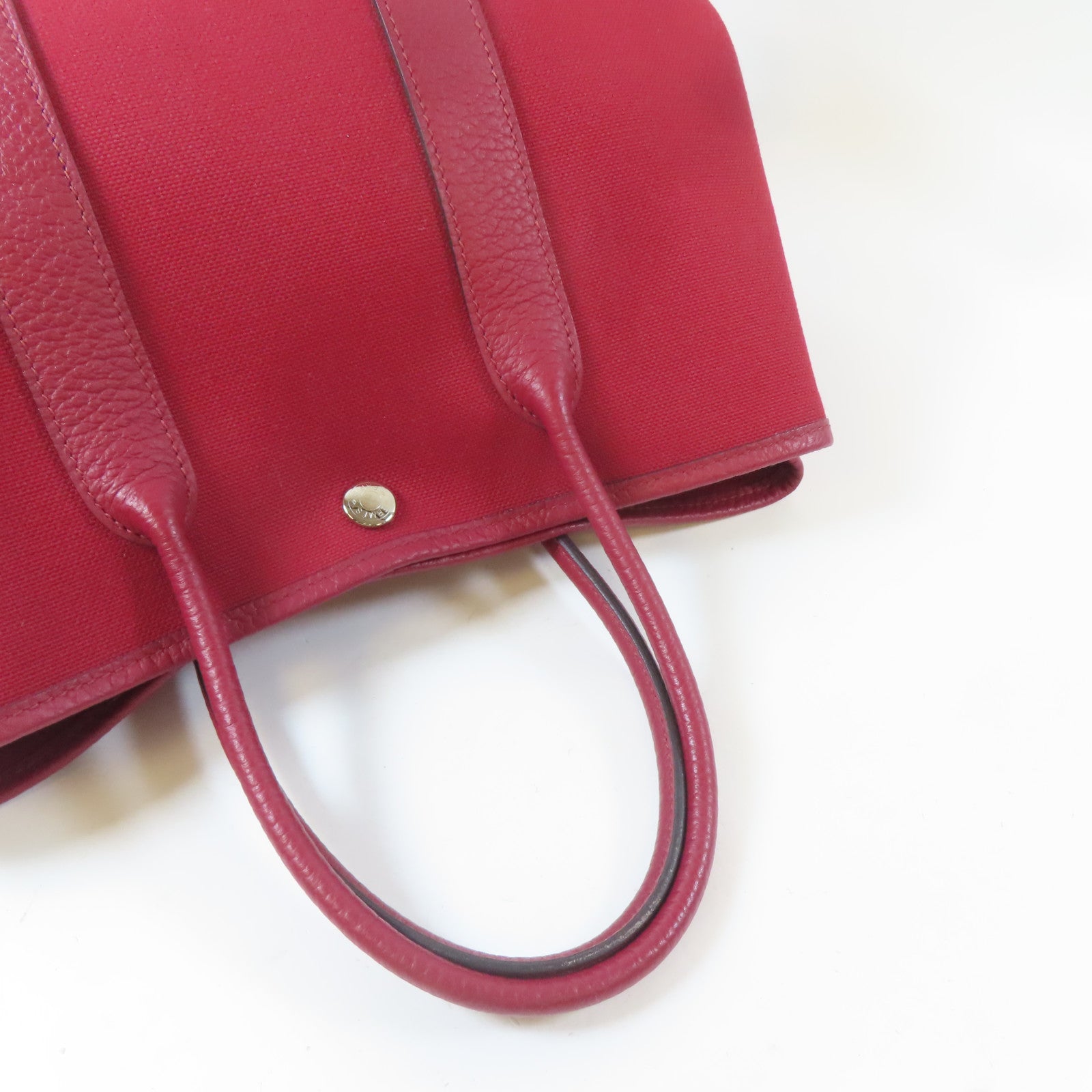 HERMES 【清倉大減價】帆布Garden Party TPM銀扣手挽袋Rouge Casaque/紅色