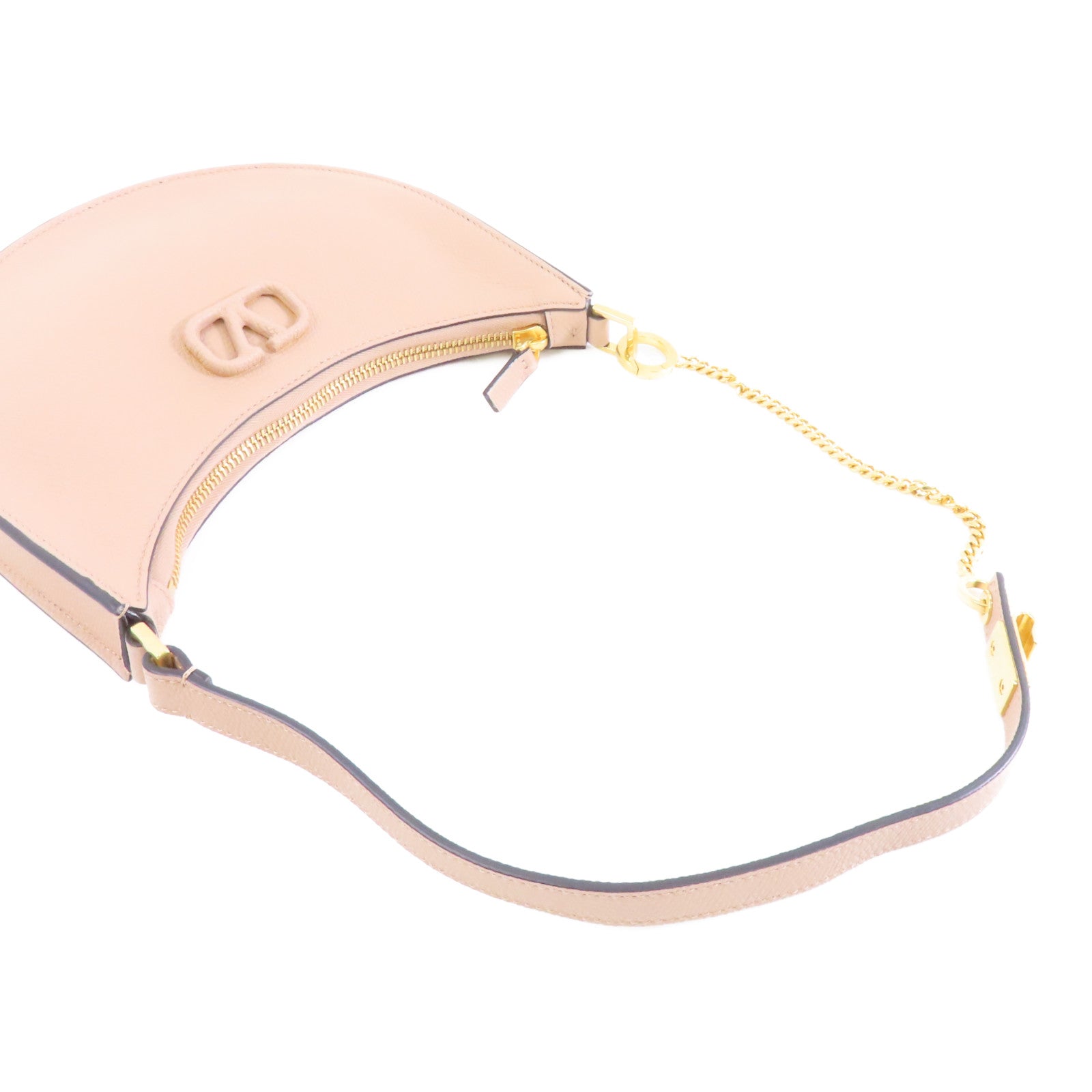 Valentino 牛皮皮革Shoulder Bag金扣肩背袋杏色