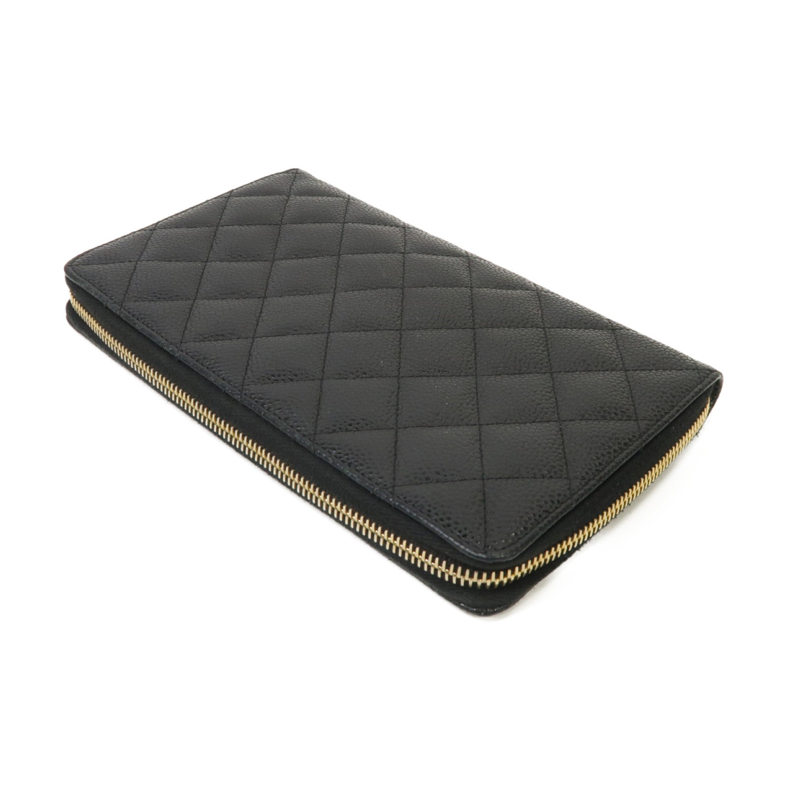 CHANEL **【激減優惠】菱格Caviar皮革Zipped Wallet金扣長錢包黒色