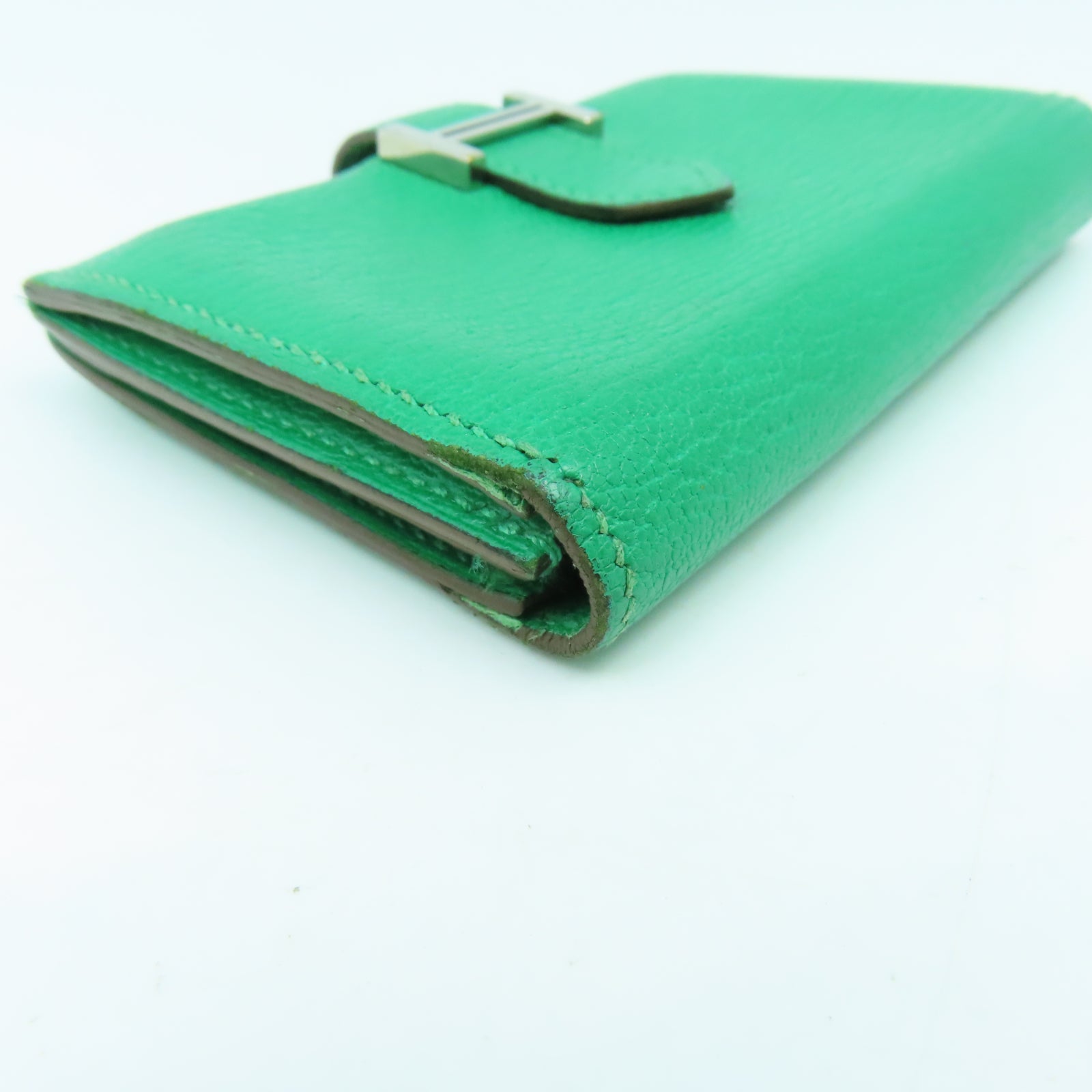 HERMES 【激減優惠】Chevre皮革Bearn Card Case銀扣卡片套綠色