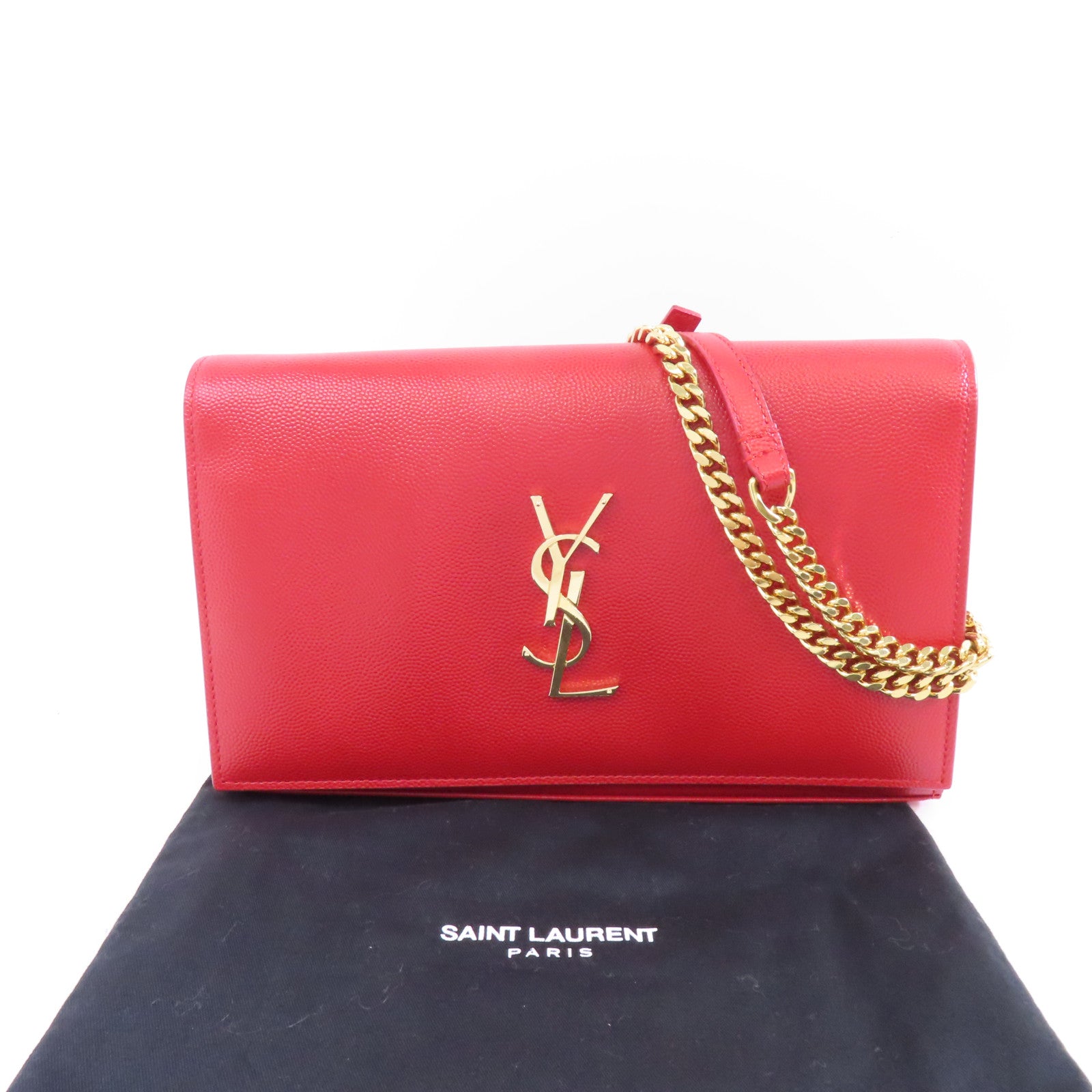 SAINT LAURENT 牛皮皮革Wallet On Chain金扣鏈帶肩背袋紅色