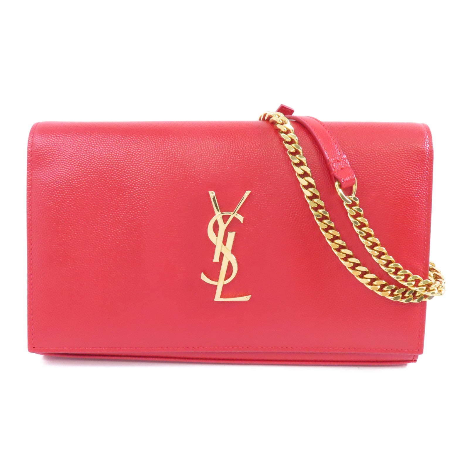 SAINT LAURENT 牛皮皮革Wallet On Chain金扣鏈帶肩背袋紅色