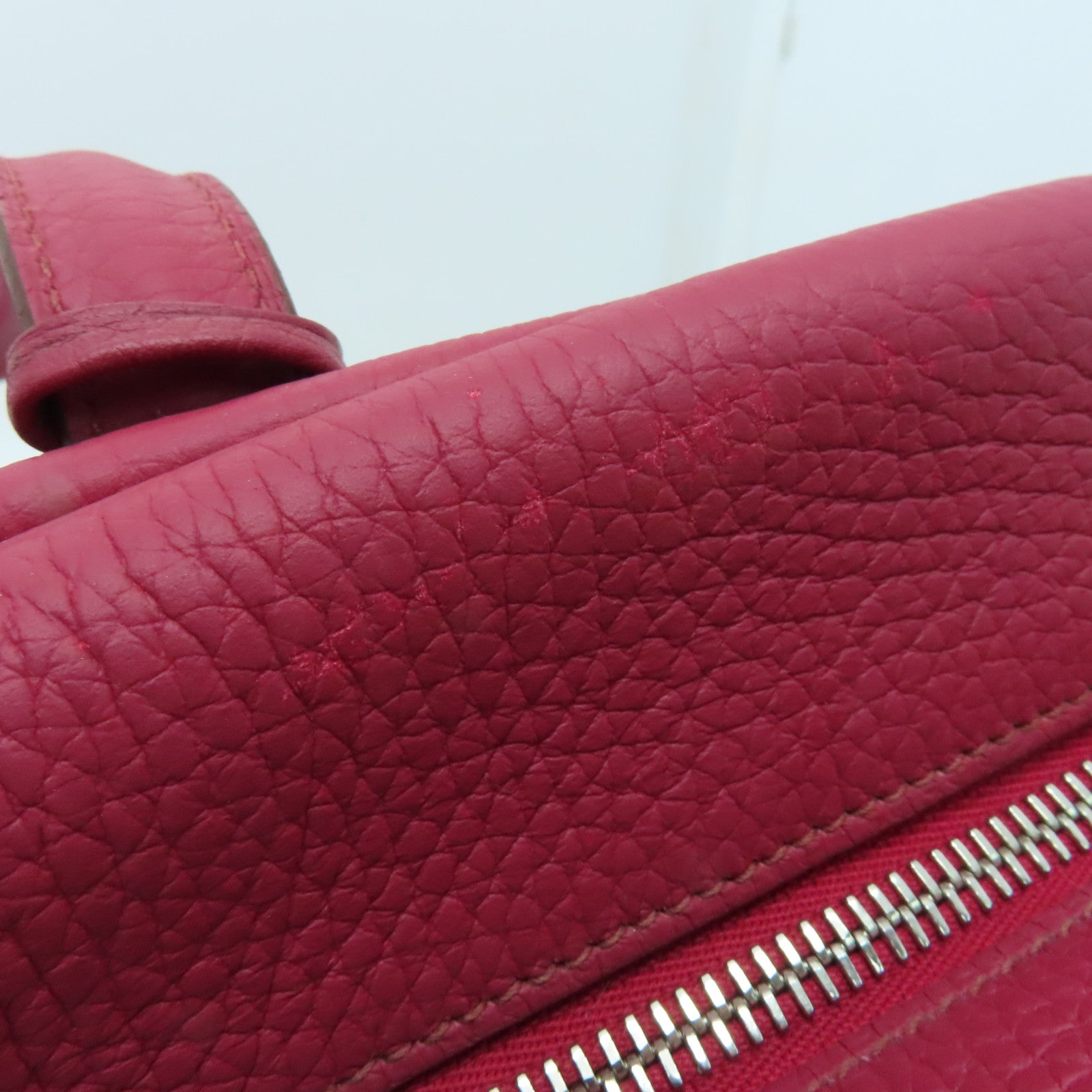 HERMES Clemence皮革Victoria银扣手挽袋Ruby酒红色