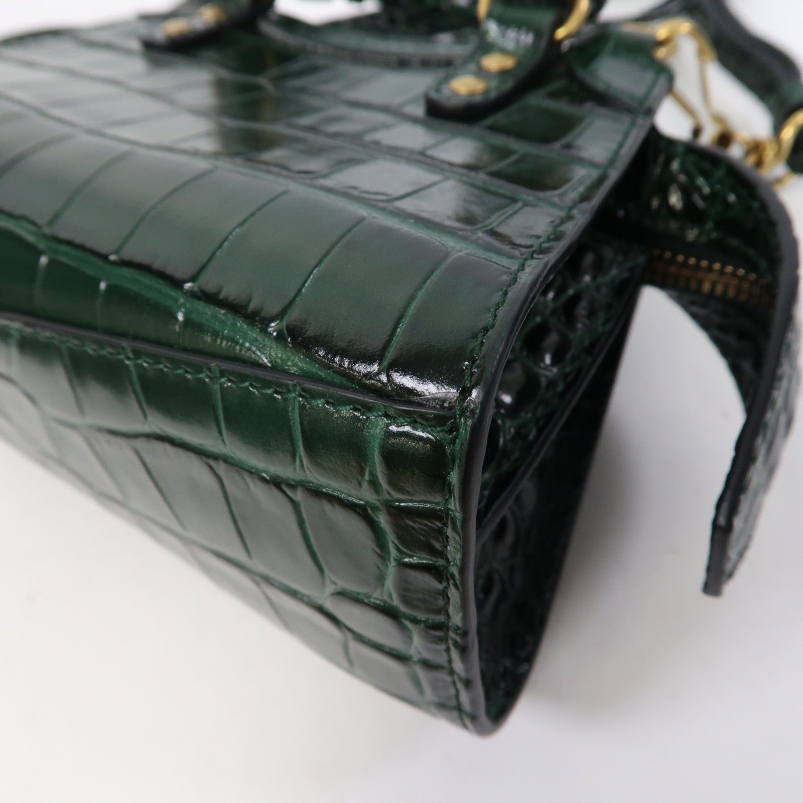 BALENCIAGA 牛皮皮革Neo Classic金扣手挽肩背兩用袋綠色