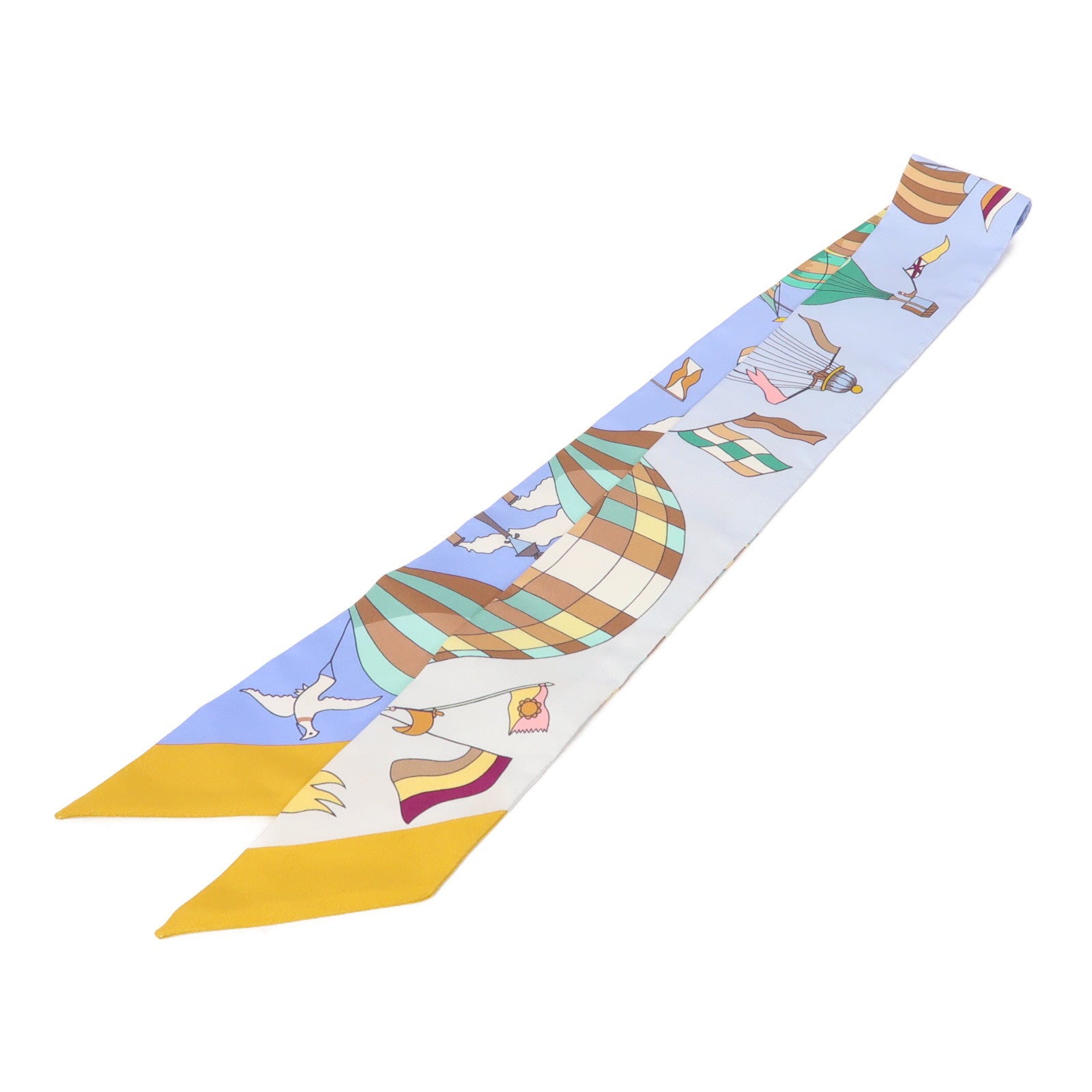 HERMES 絲質Twilly絲巾藍色/黃色