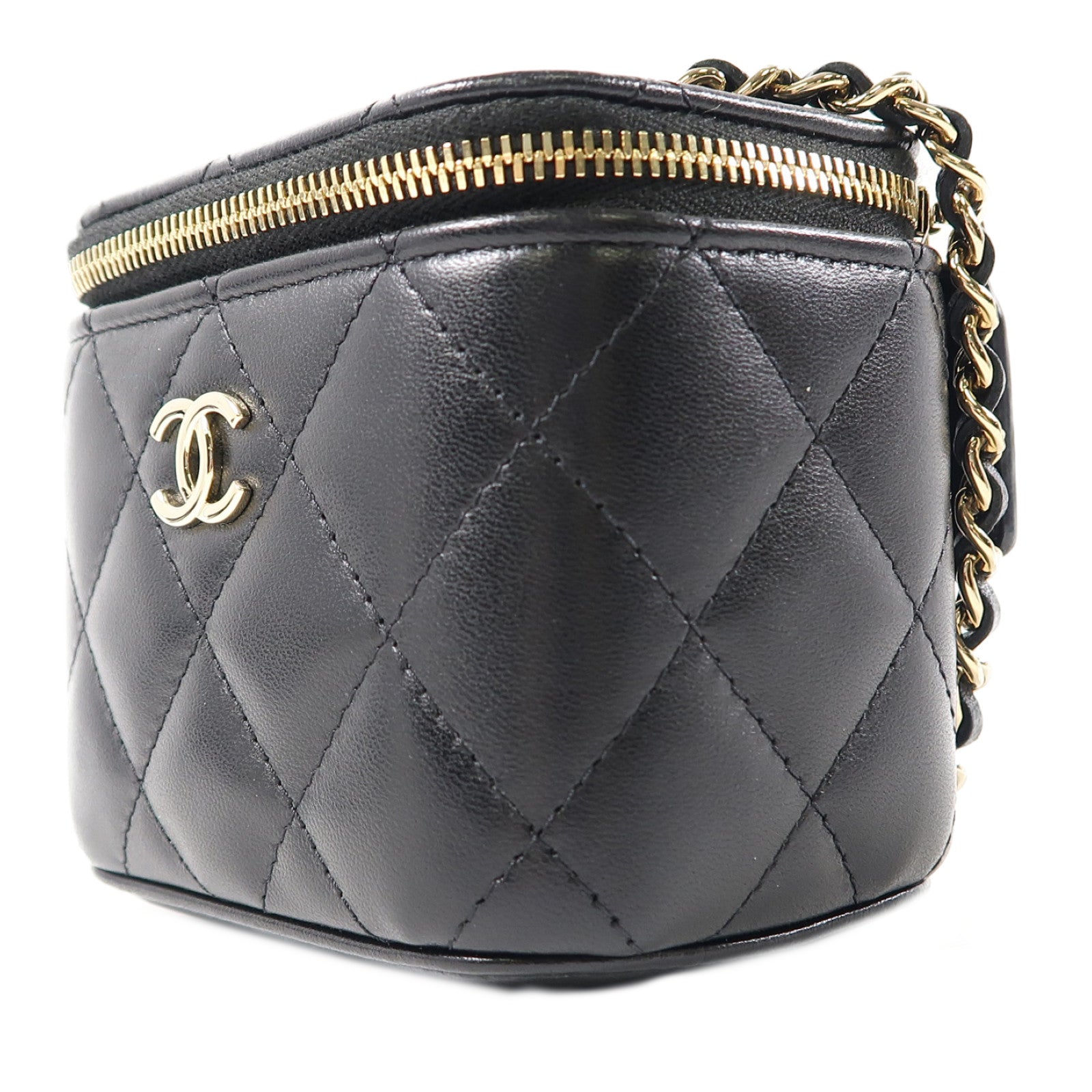 CHANEL 菱格羊皮皮革Vanity金扣鏈帶肩背袋黑色