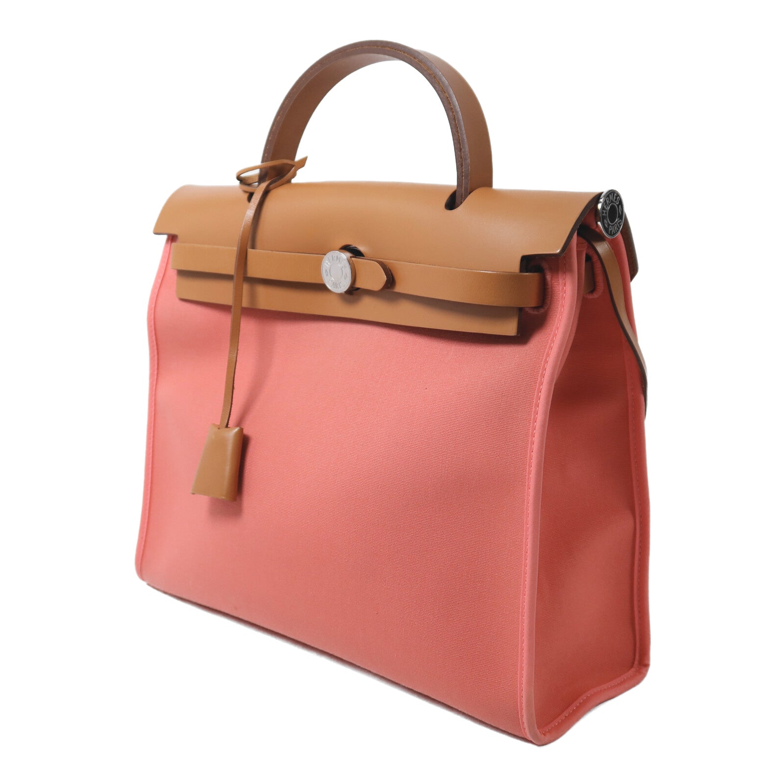 HERMES 帆布Herbag PM銀扣手挽肩背兩用袋Rose Azalee