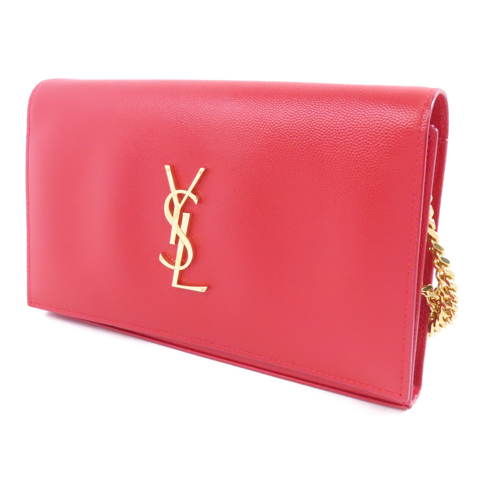 SAINT LAURENT 牛皮皮革Wallet On Chain金扣鏈帶肩背袋紅色
