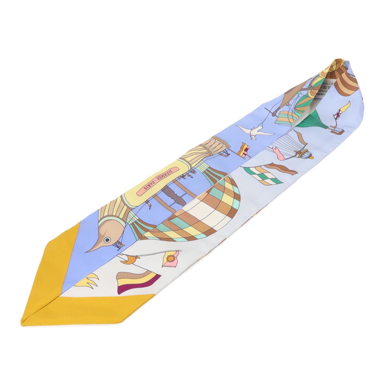 HERMES 絲質Twilly絲巾藍色/黃色