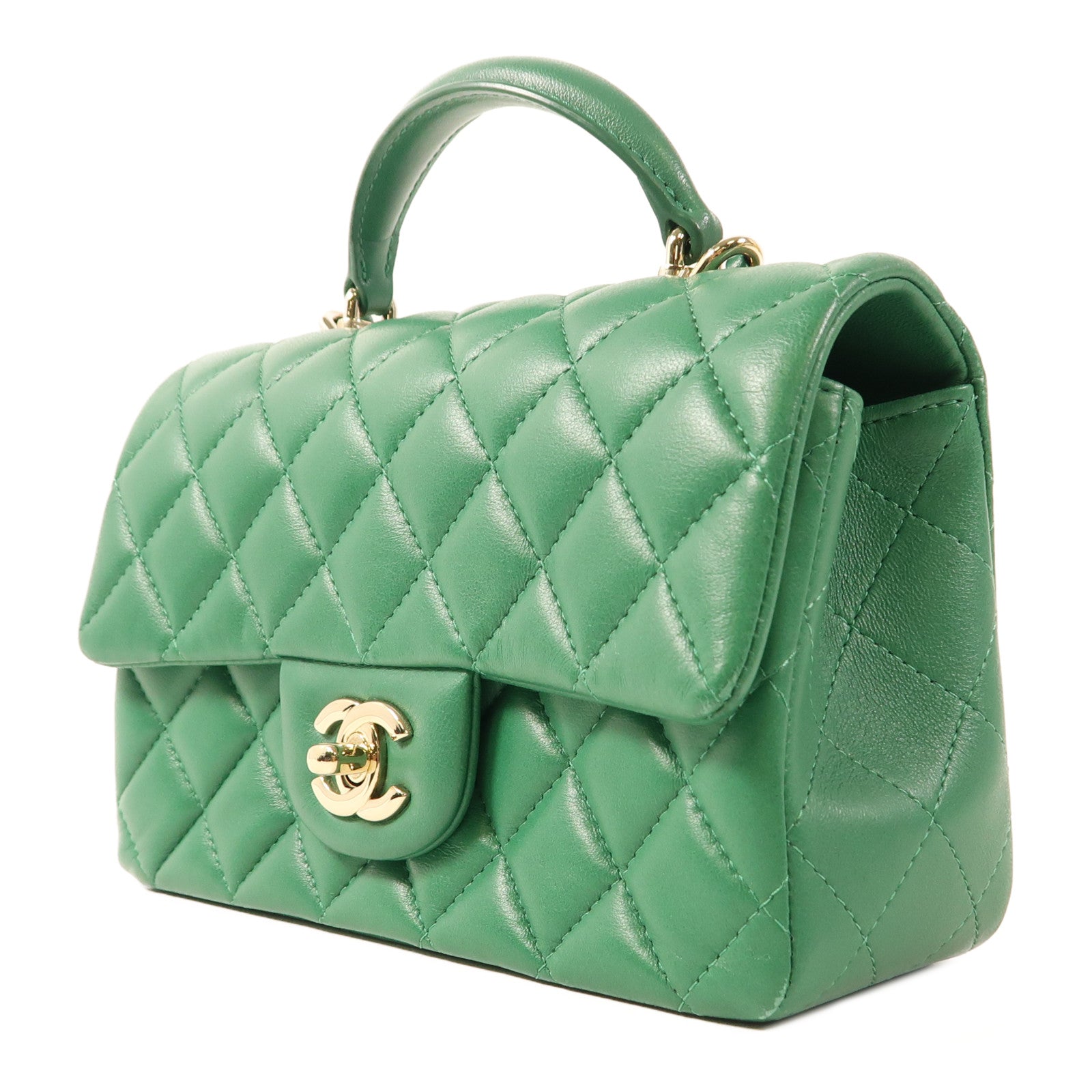 CHANEL 羊皮皮革Top Handle Classic Flap金扣手挽肩背兩用袋