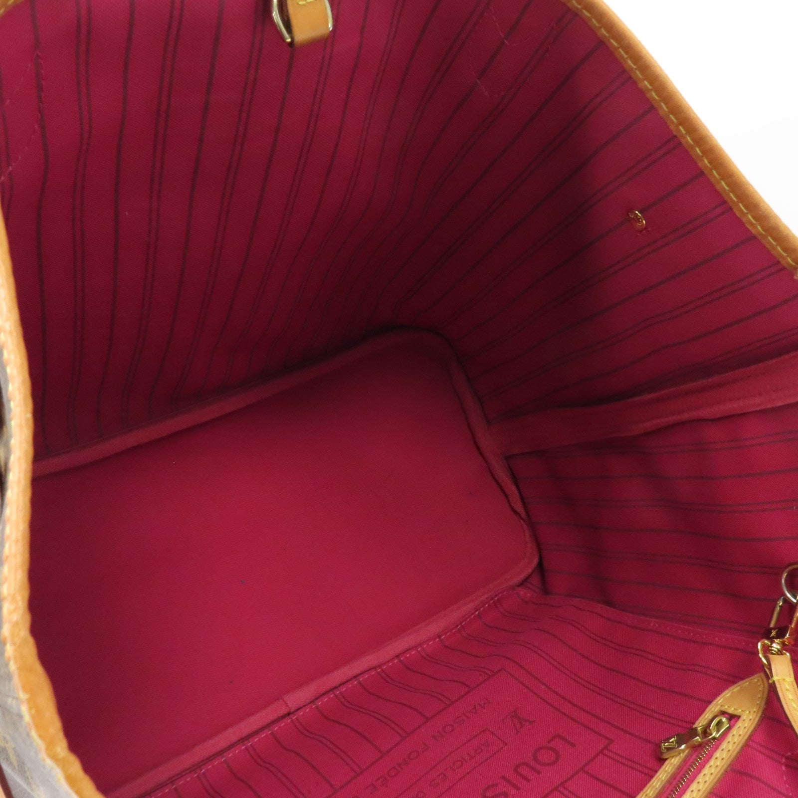 LOUIS VUITTON Monogram Neverfull MM金扣手挽袋棕色